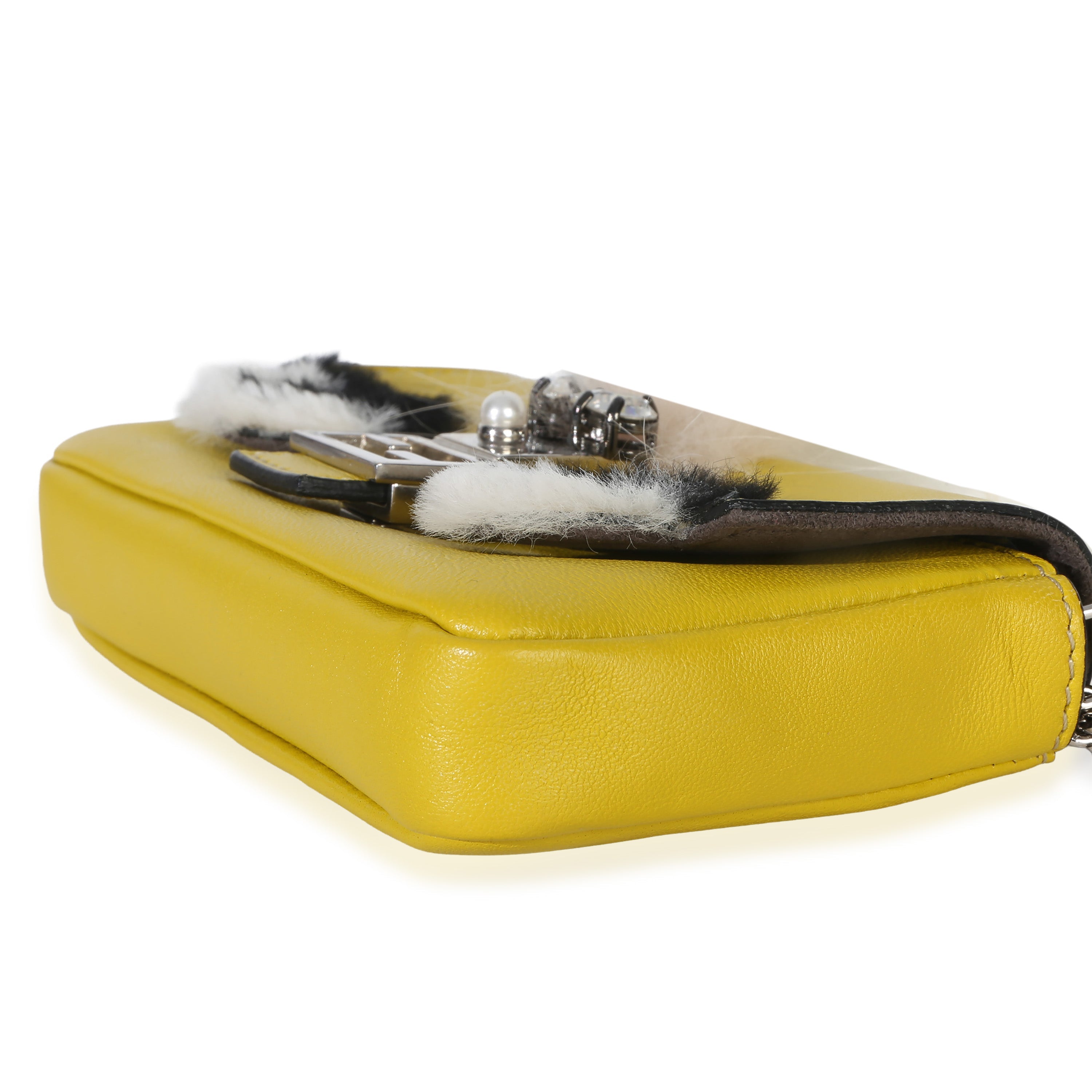 Yellow Leather Fox Fur Buggie Micro Baguette