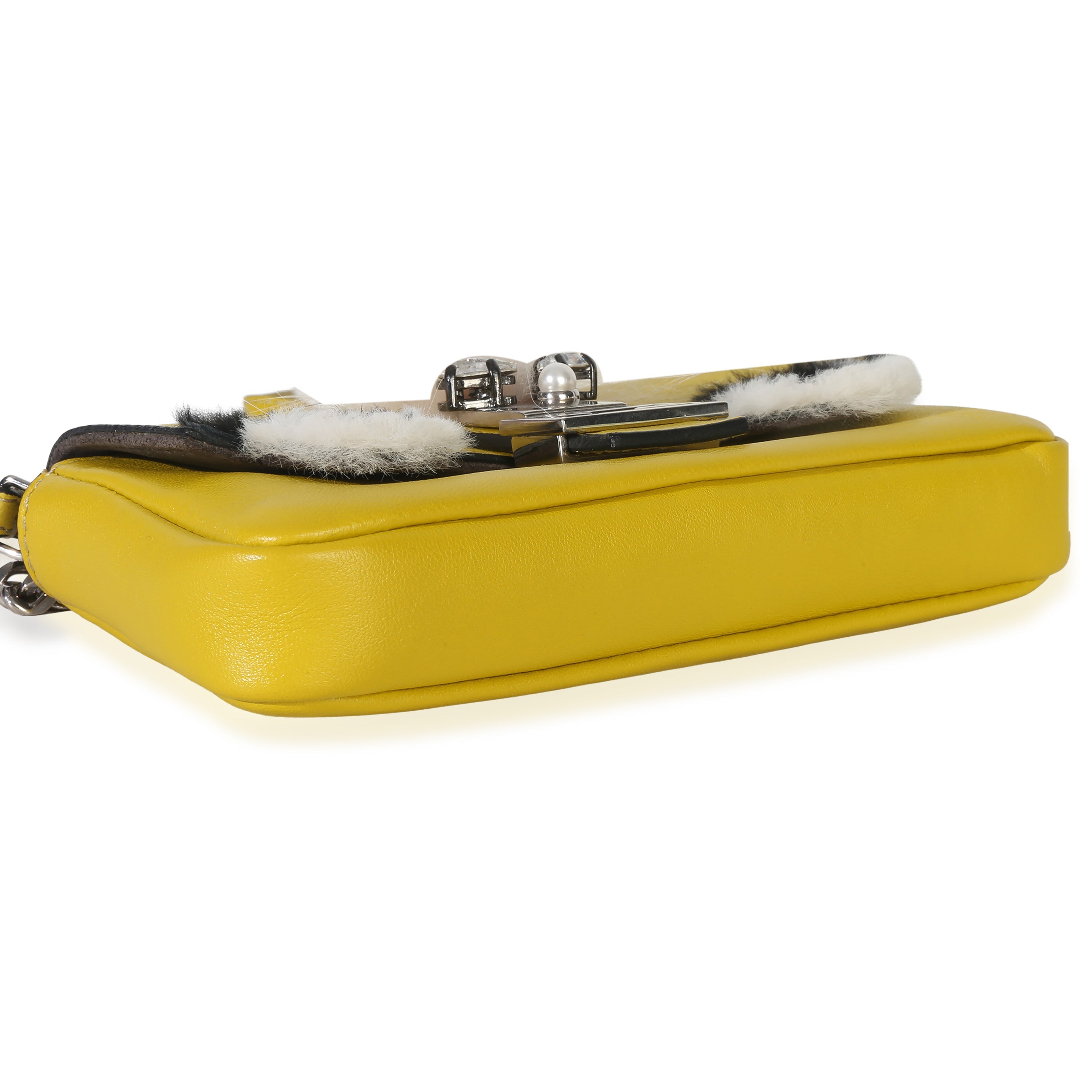 Yellow Leather Fox Fur Buggie Micro Baguette