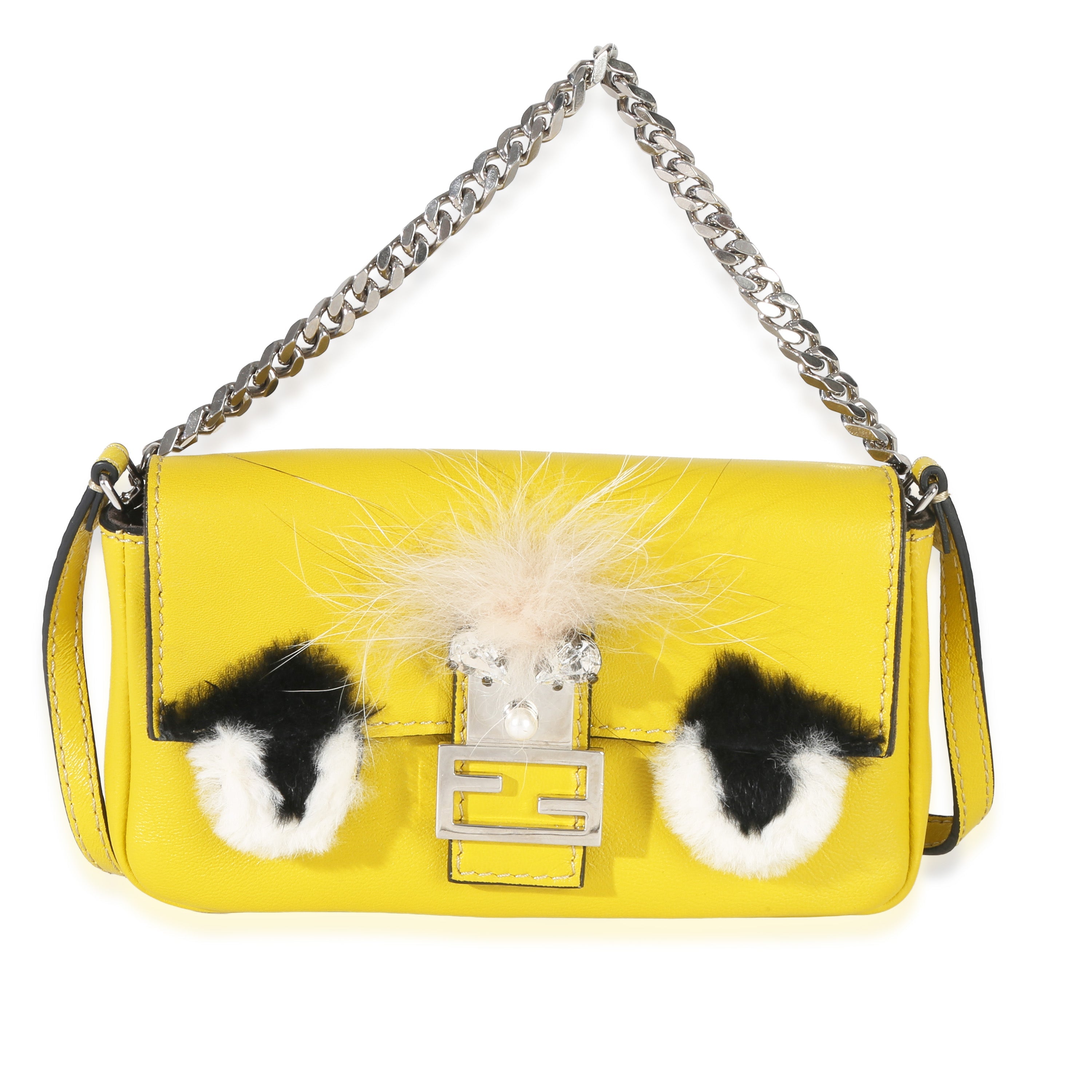 Yellow Leather Fox Fur Buggie Micro Baguette