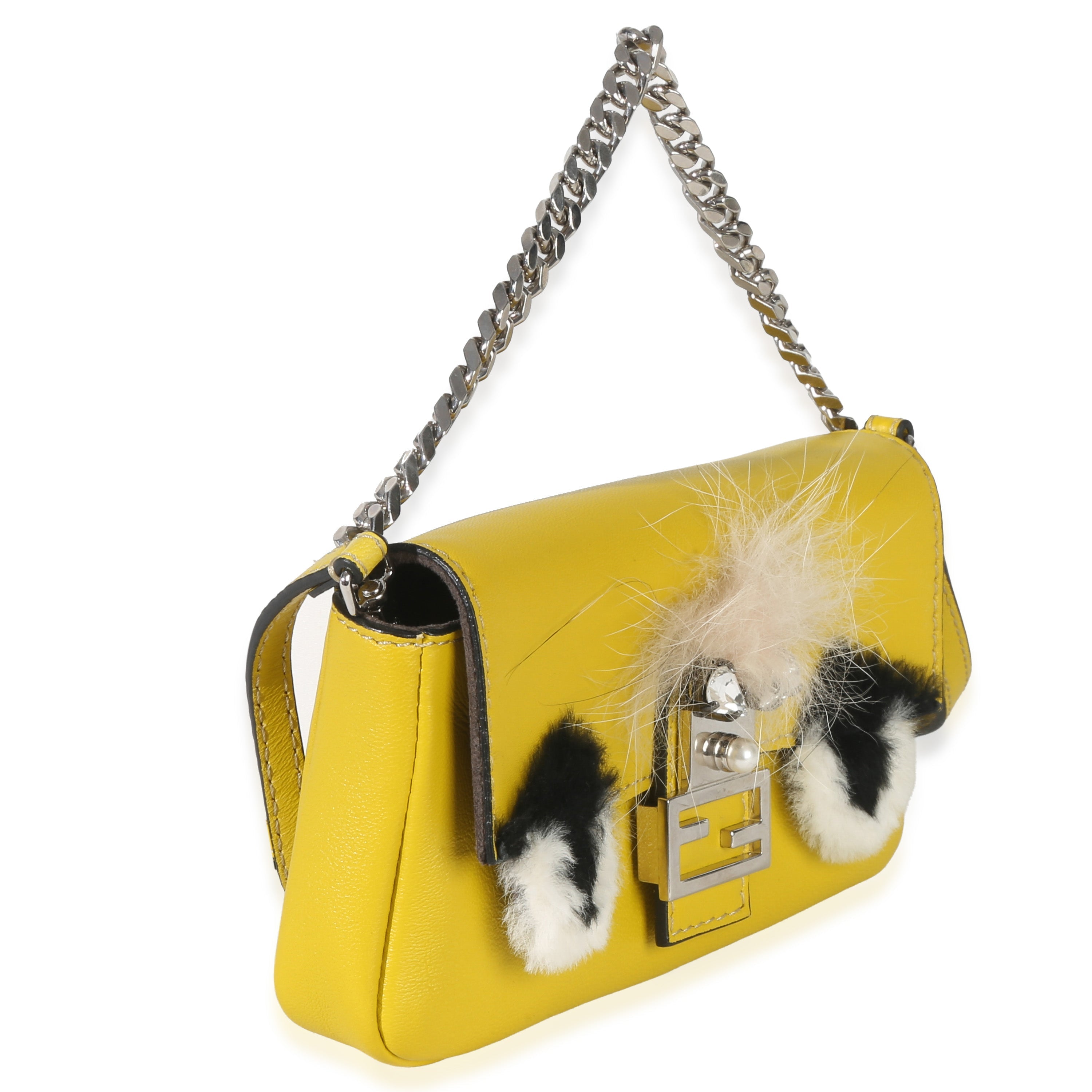 Yellow Leather Fox Fur Buggie Micro Baguette