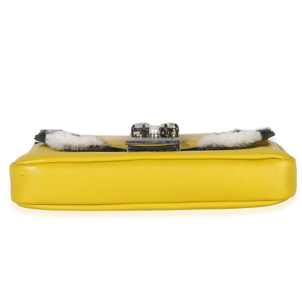 Yellow Leather Fox Fur Buggie Micro Baguette