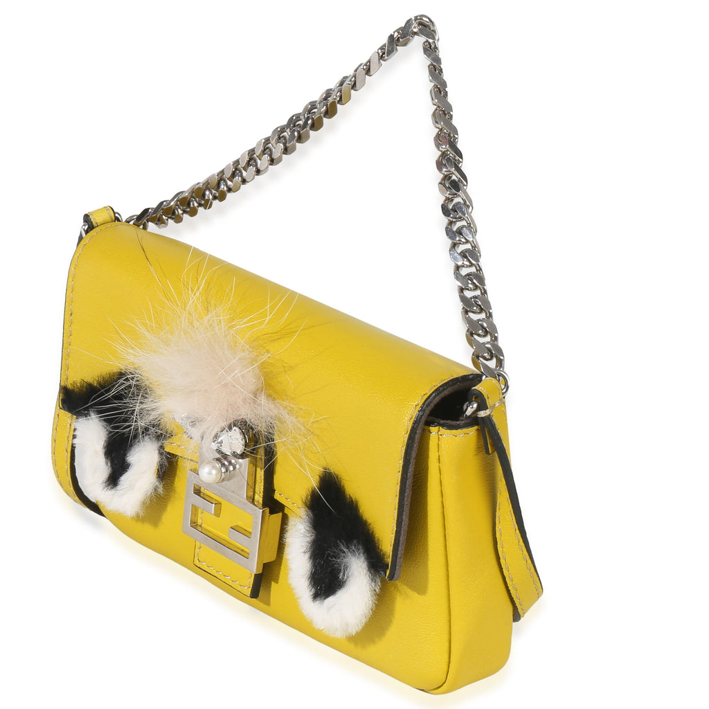 Yellow Leather Fox Fur Buggie Micro Baguette