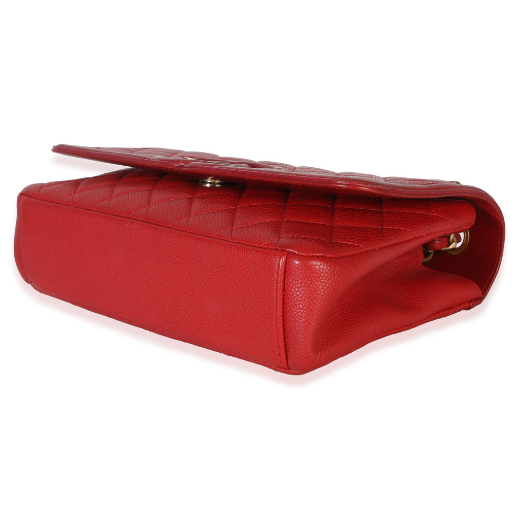 Red Quilted Caviar Medium Filigree Flap Handbag