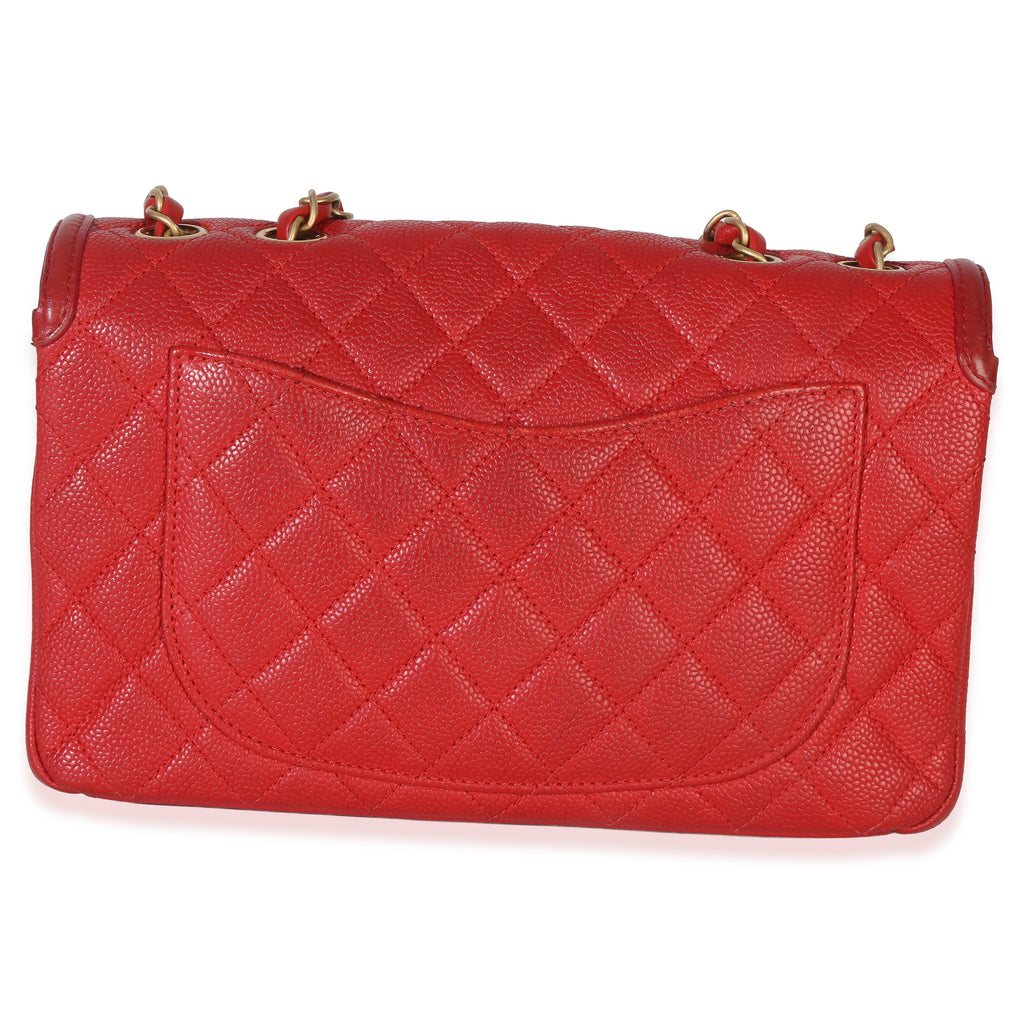 Red Quilted Caviar Medium Filigree Flap Handbag