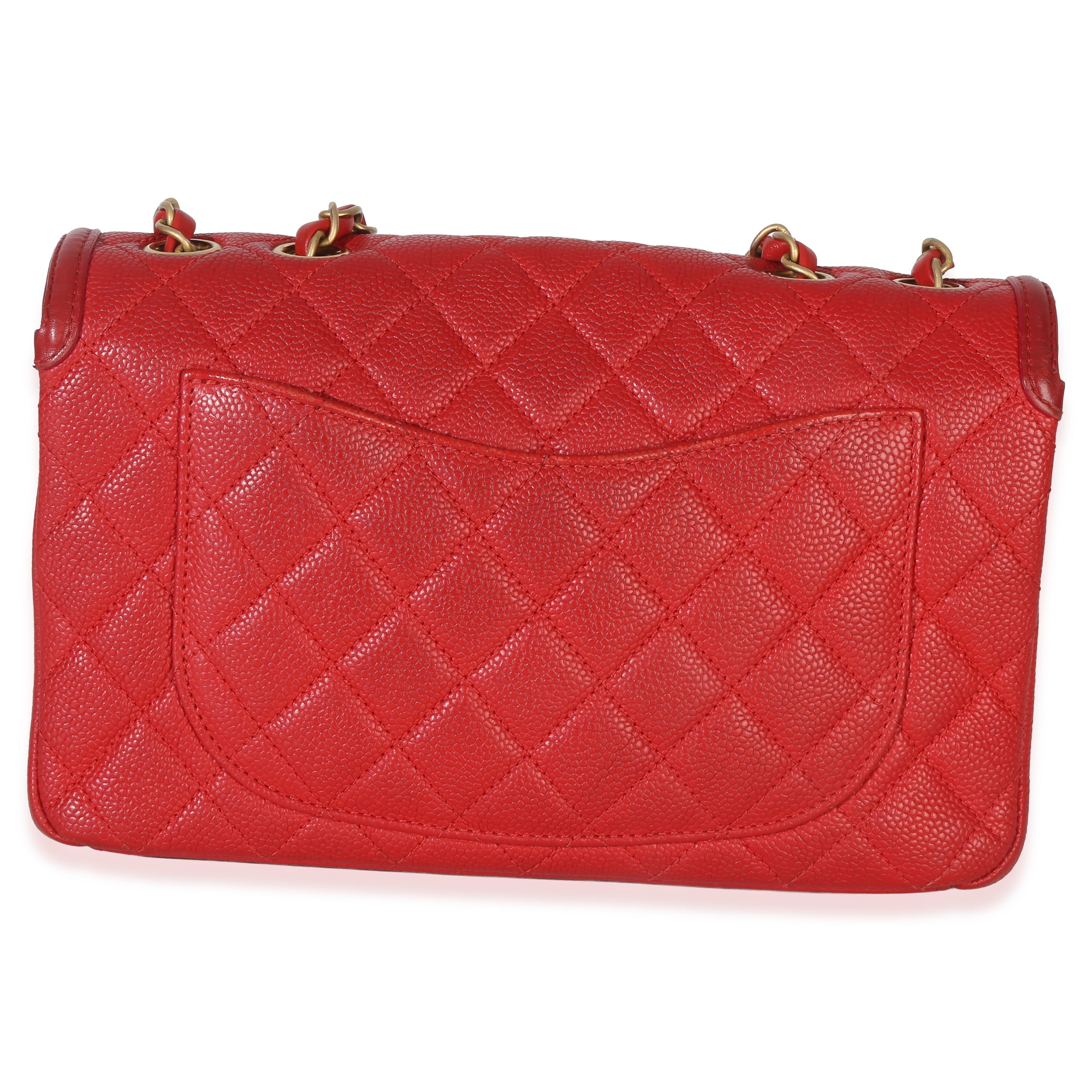 Red Quilted Caviar Medium Filigree Flap Handbag