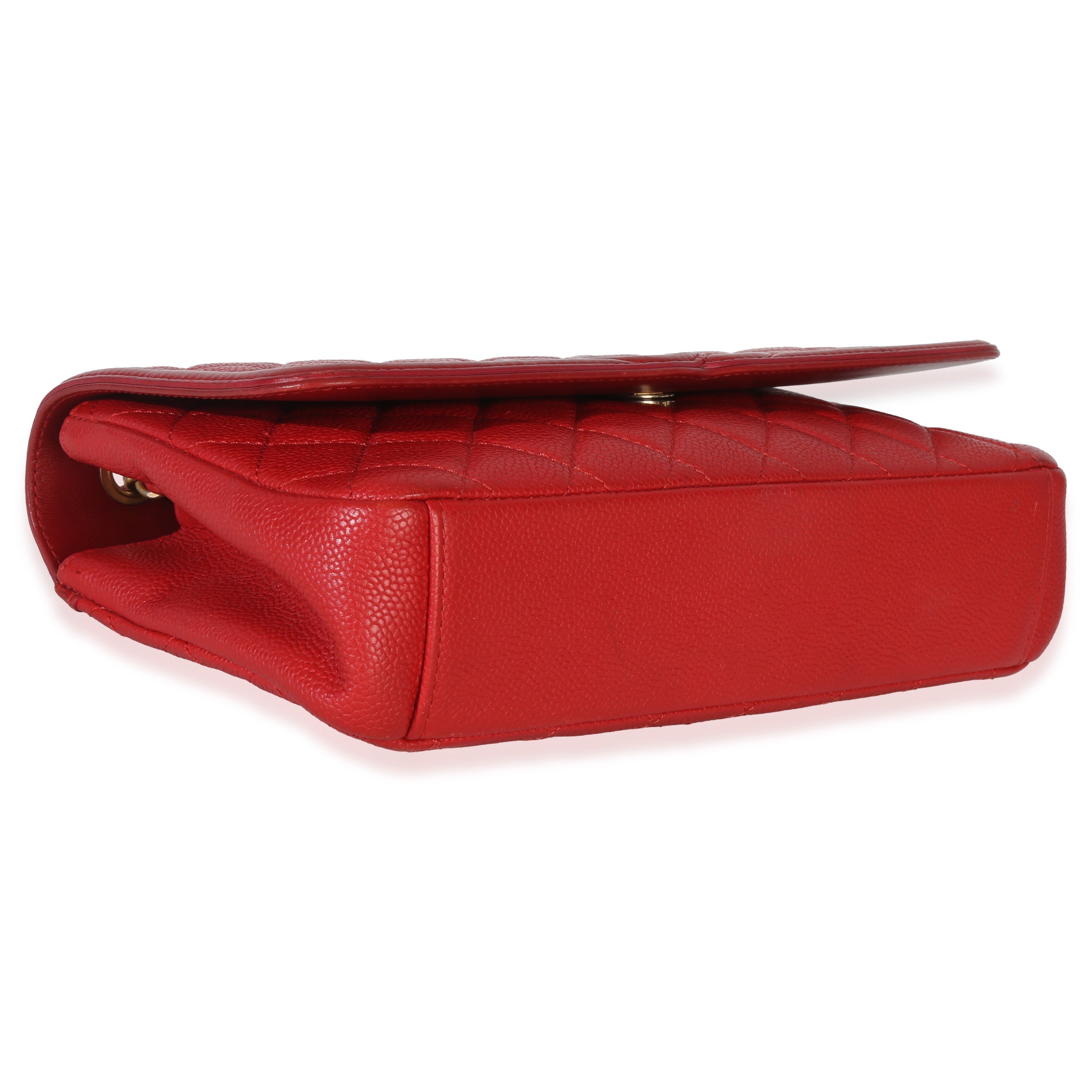 Red Quilted Caviar Medium Filigree Flap Handbag