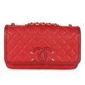 Red Quilted Caviar Medium Filigree Flap Handbag