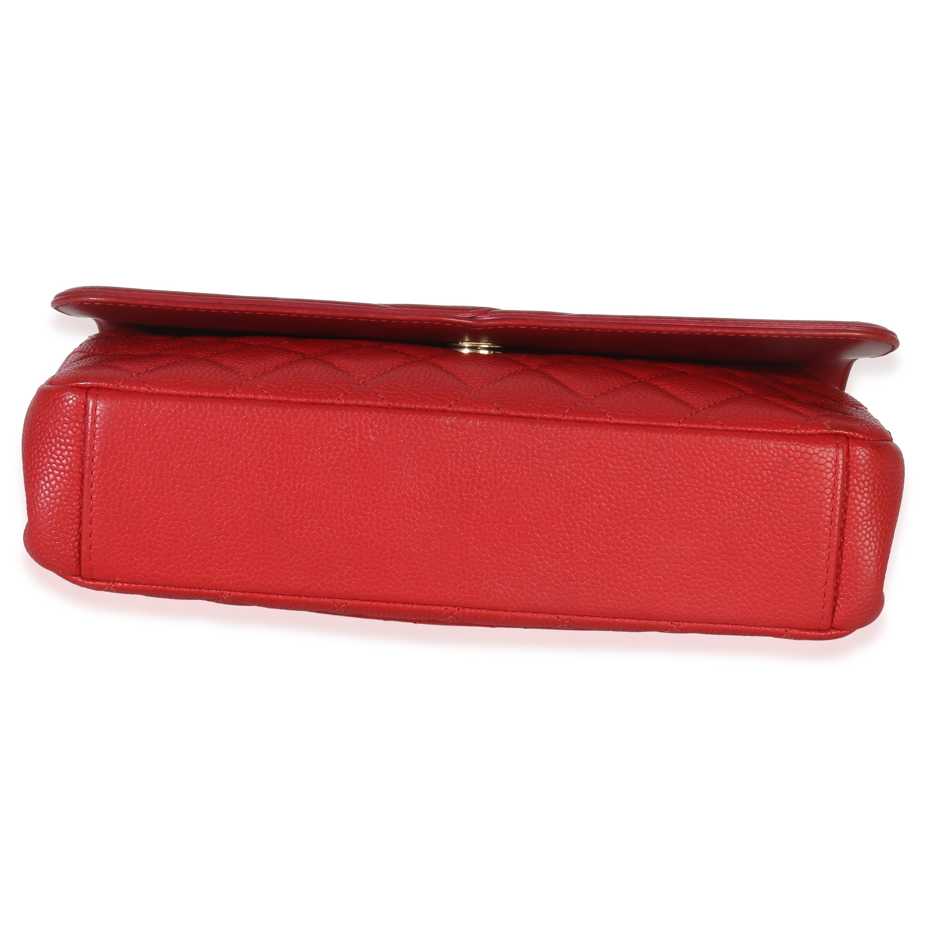 Red Quilted Caviar Medium Filigree Flap Handbag