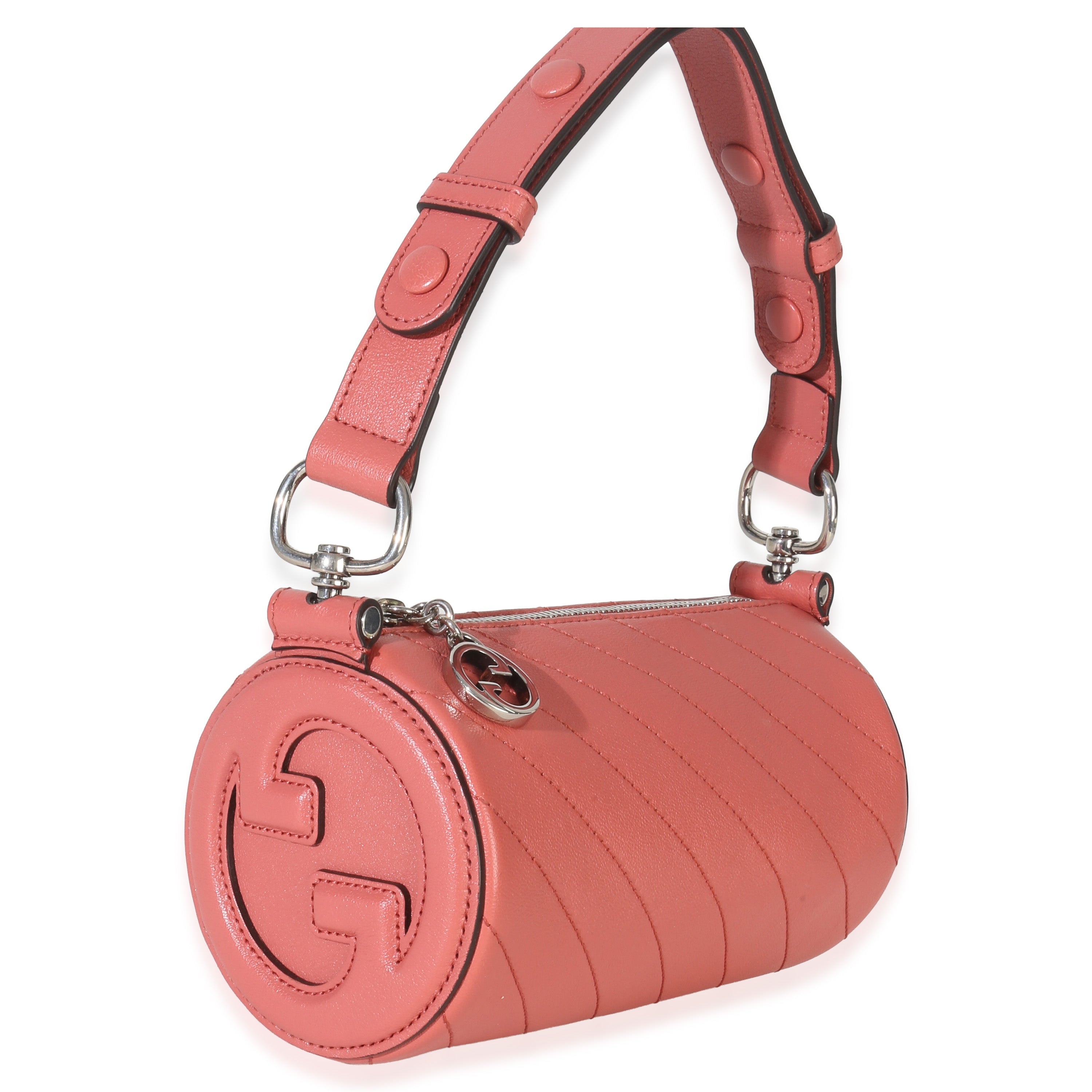 Pink Diagonal Quilted Calfskin Mini Blondie Barrel Bag