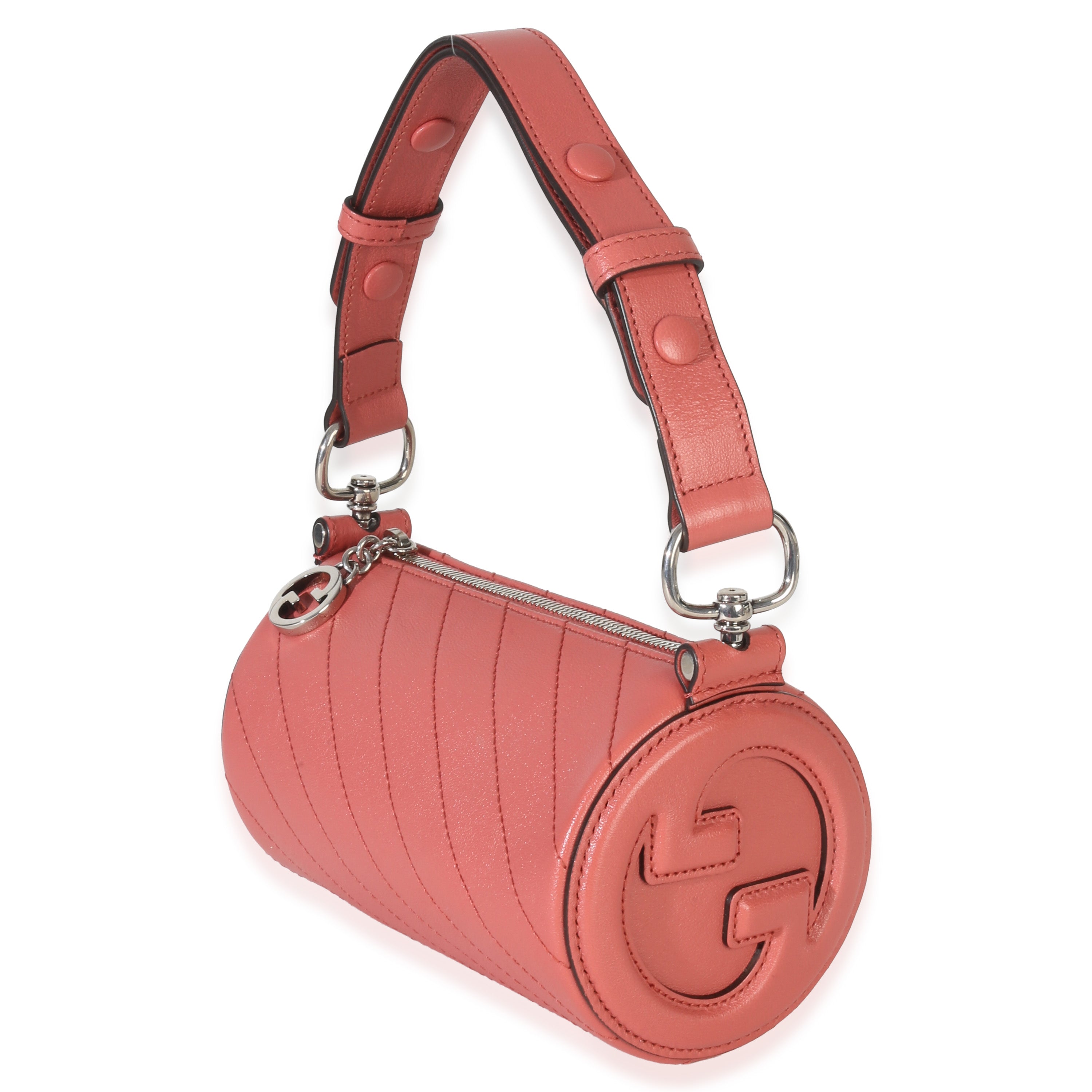 Pink Diagonal Quilted Calfskin Mini Blondie Barrel Bag