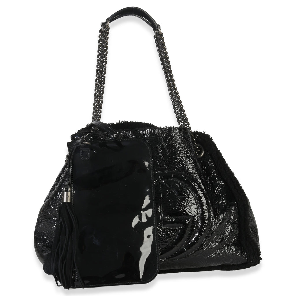Black Patent Shearling Medium Soho Hobo