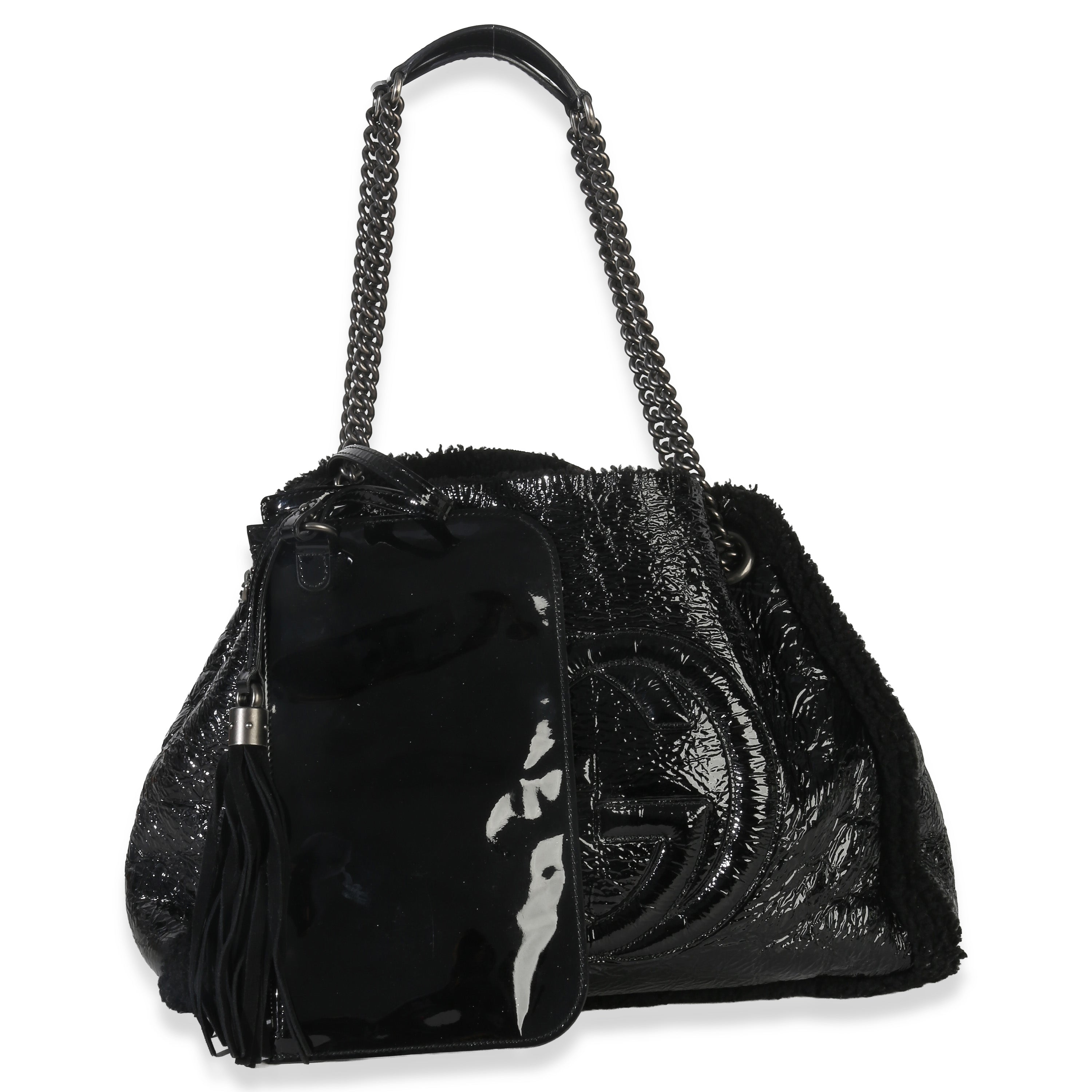 Black Patent Shearling Medium Soho Hobo