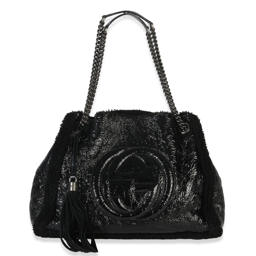 Black Patent Shearling Medium Soho Hobo