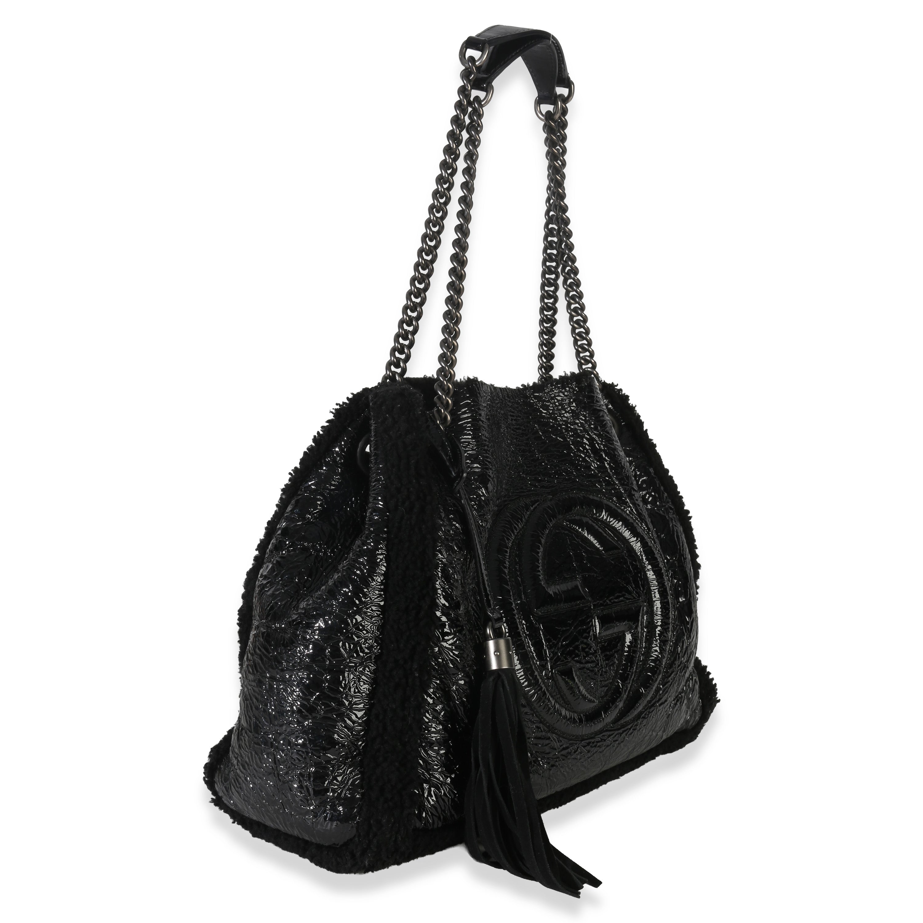 Black Patent Shearling Medium Soho Hobo