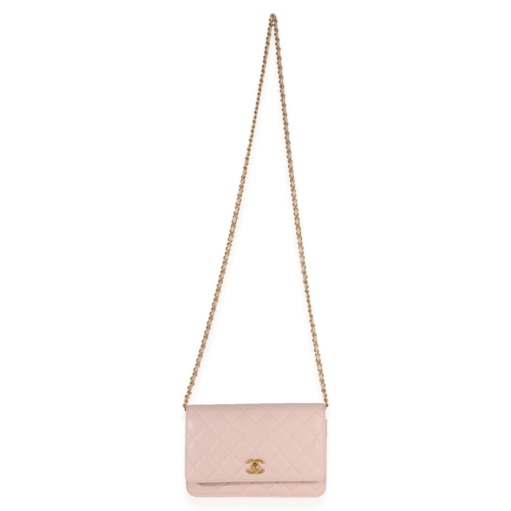 Pink Quilted Lambskin CC Pearl Crush Wallet On Chain