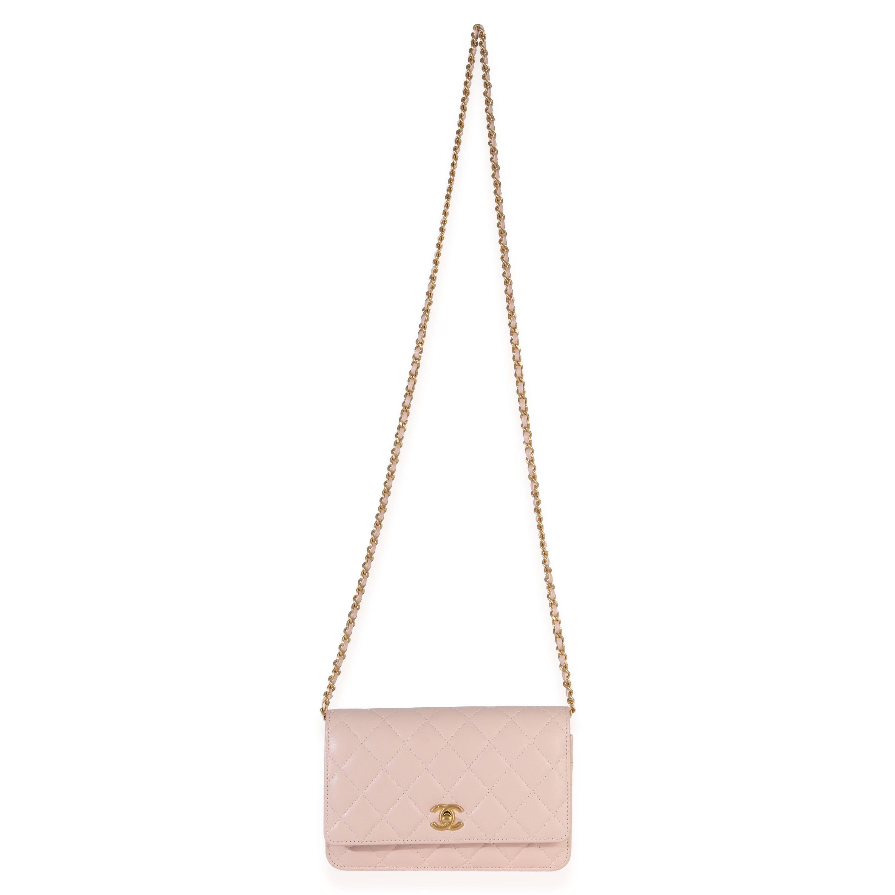 Pink Quilted Lambskin CC Pearl Crush Wallet On Chain