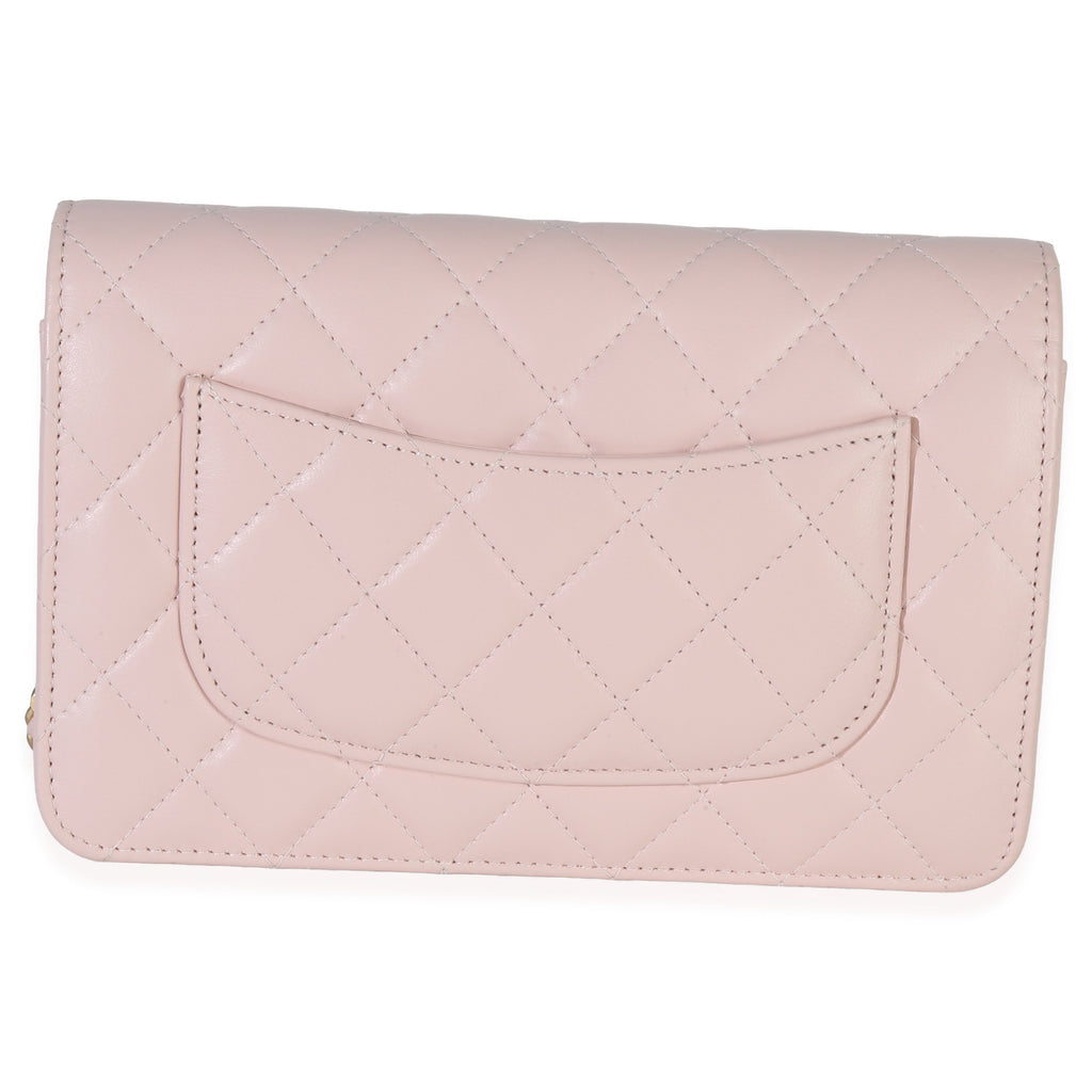 Pink Quilted Lambskin CC Pearl Crush Wallet On Chain
