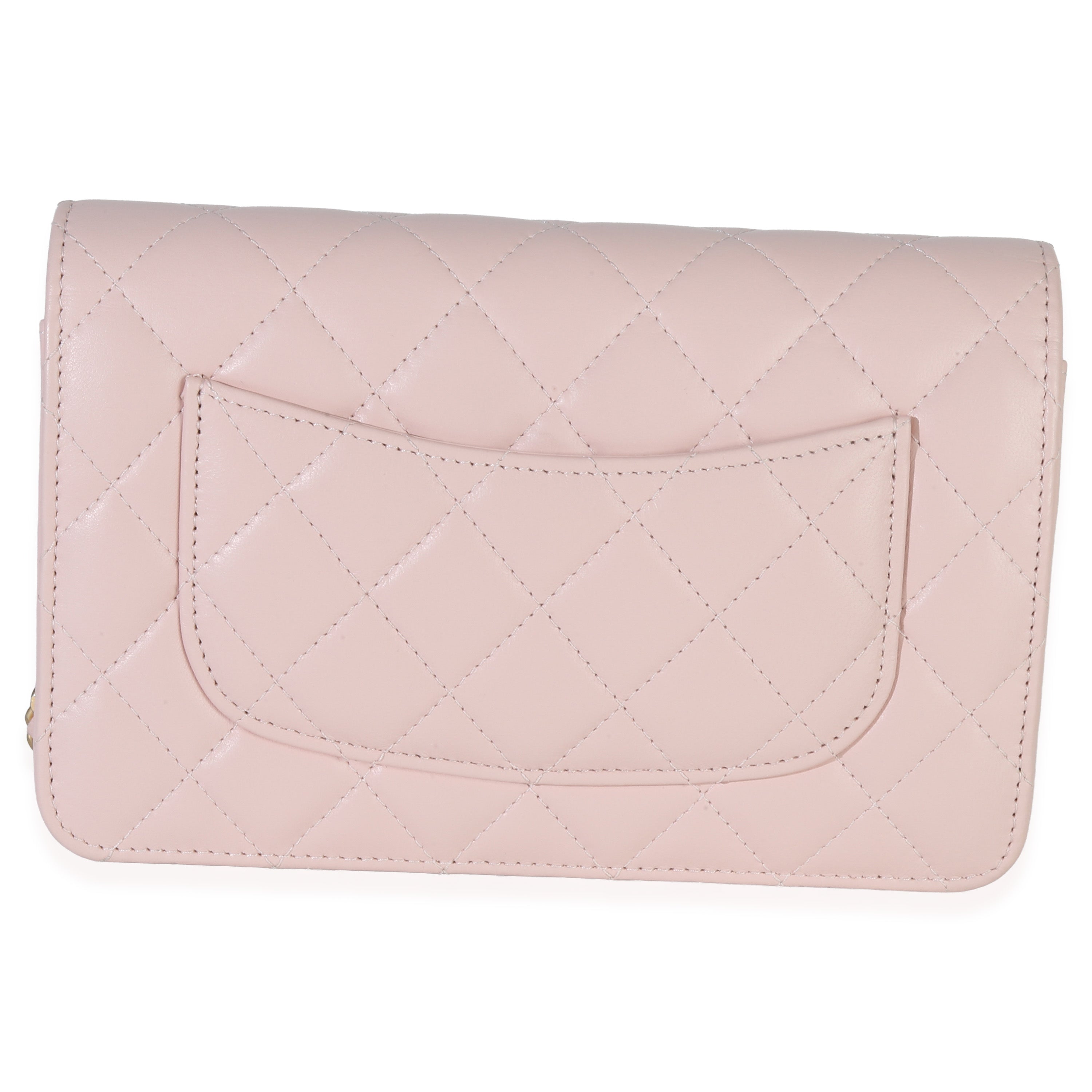Pink Quilted Lambskin CC Pearl Crush Wallet On Chain