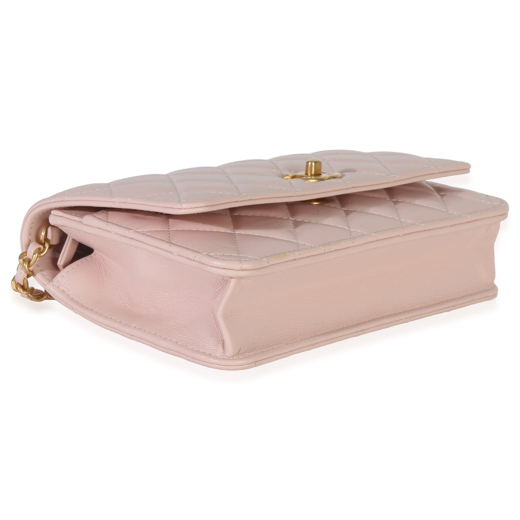 Pink Quilted Lambskin CC Pearl Crush Wallet On Chain
