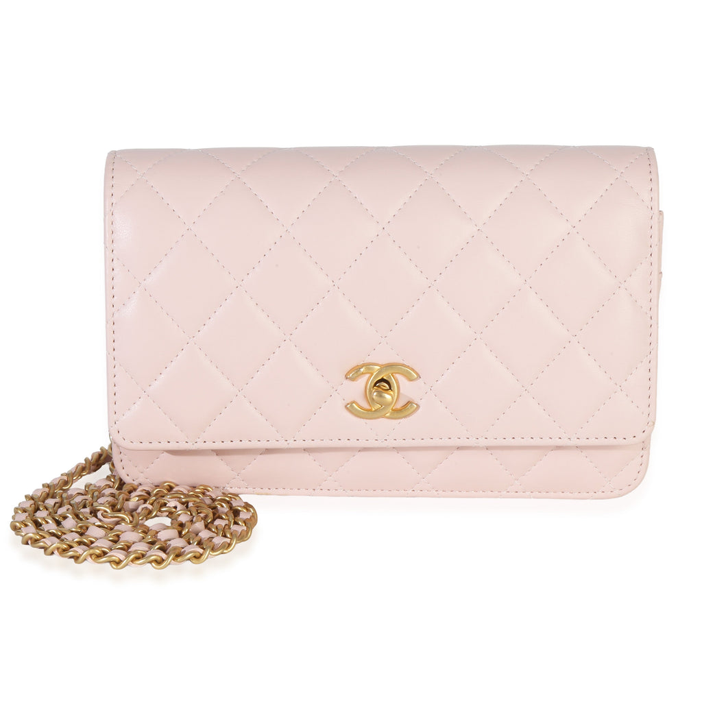 Pink Quilted Lambskin CC Pearl Crush Wallet On Chain