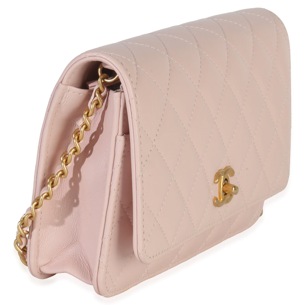 Pink Quilted Lambskin CC Pearl Crush Wallet On Chain