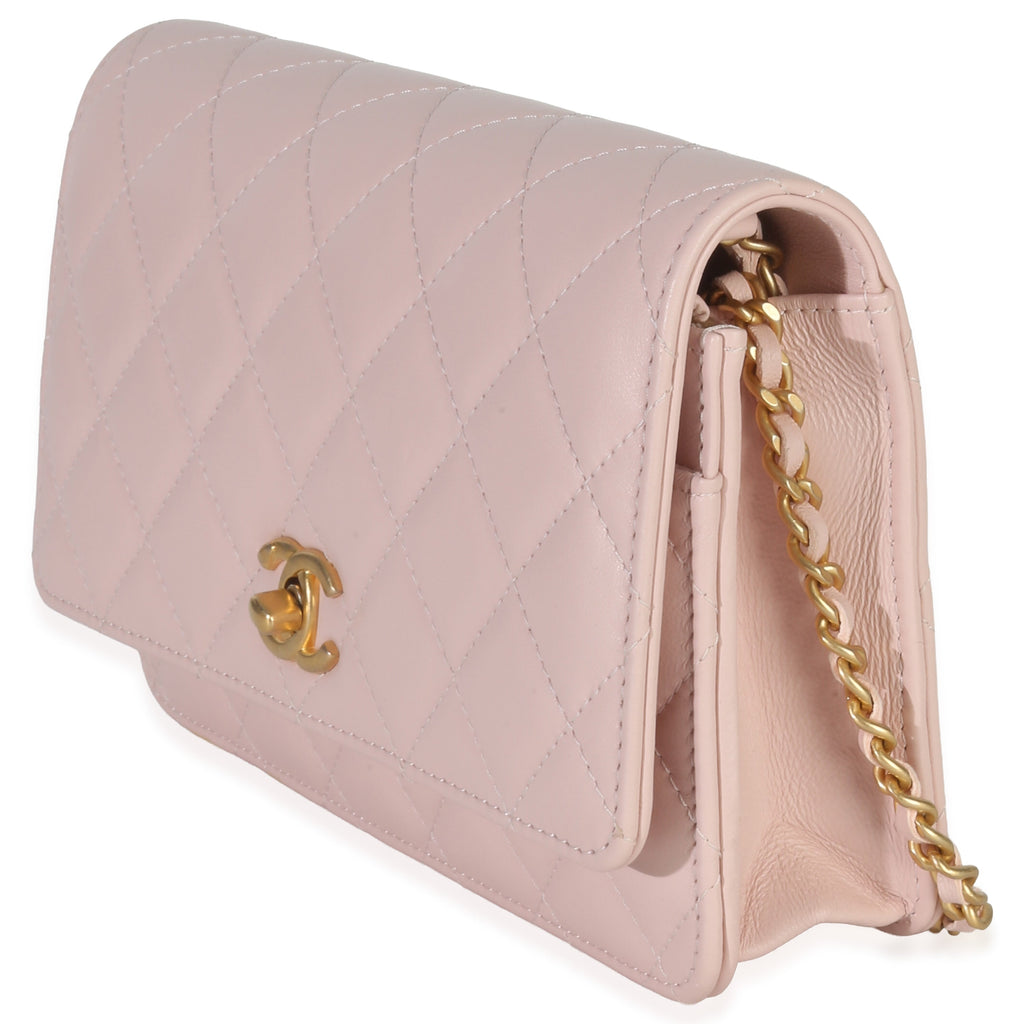 Pink Quilted Lambskin CC Pearl Crush Wallet On Chain