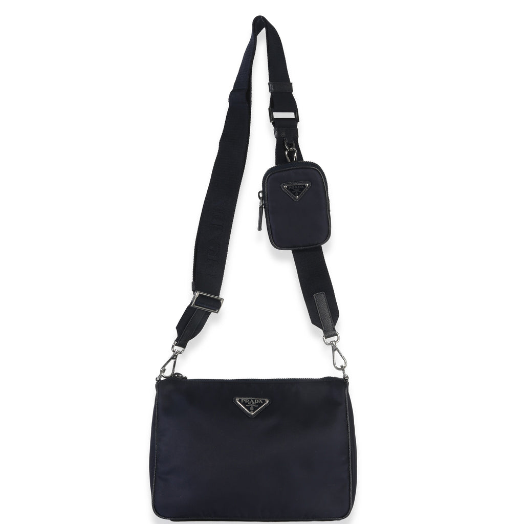Navy Re-Nylon & Saffiano Leather Trim Shoulder Bag