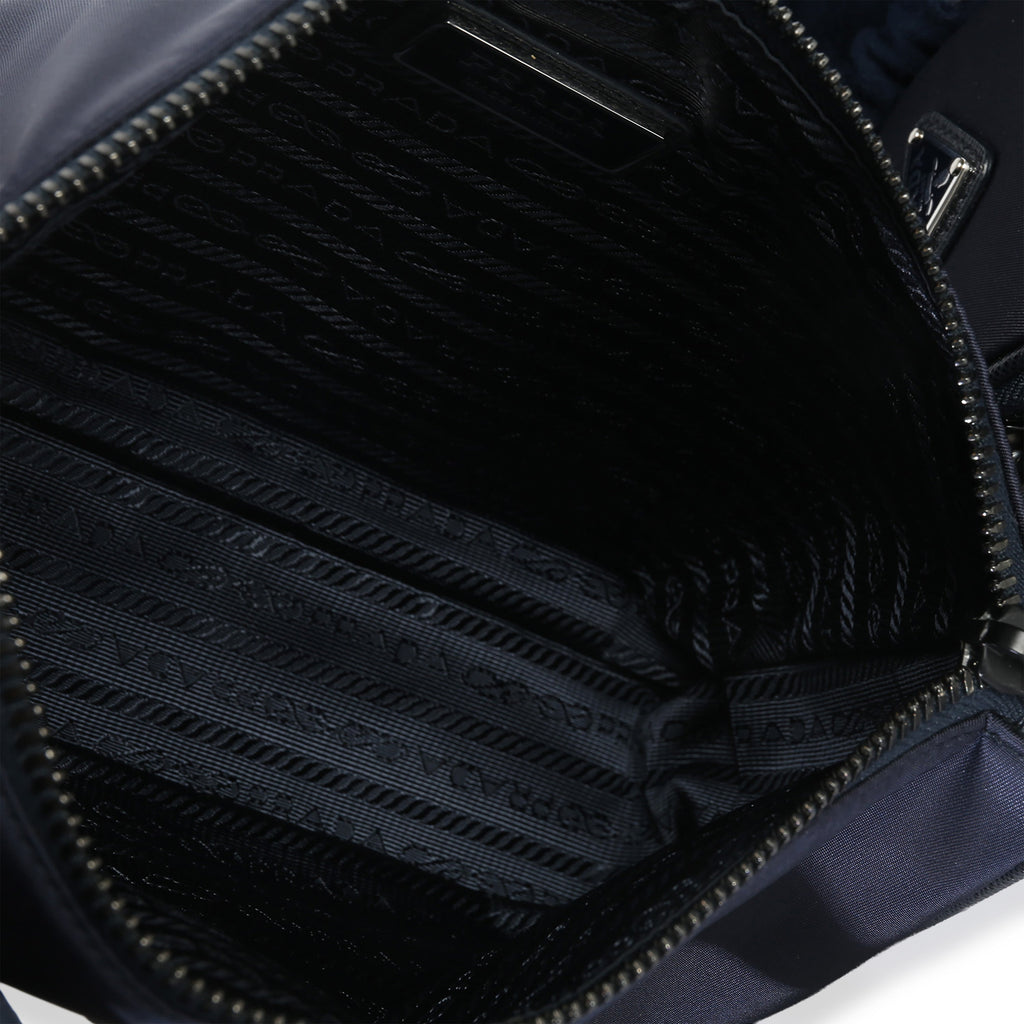 Navy Re-Nylon & Saffiano Leather Trim Shoulder Bag