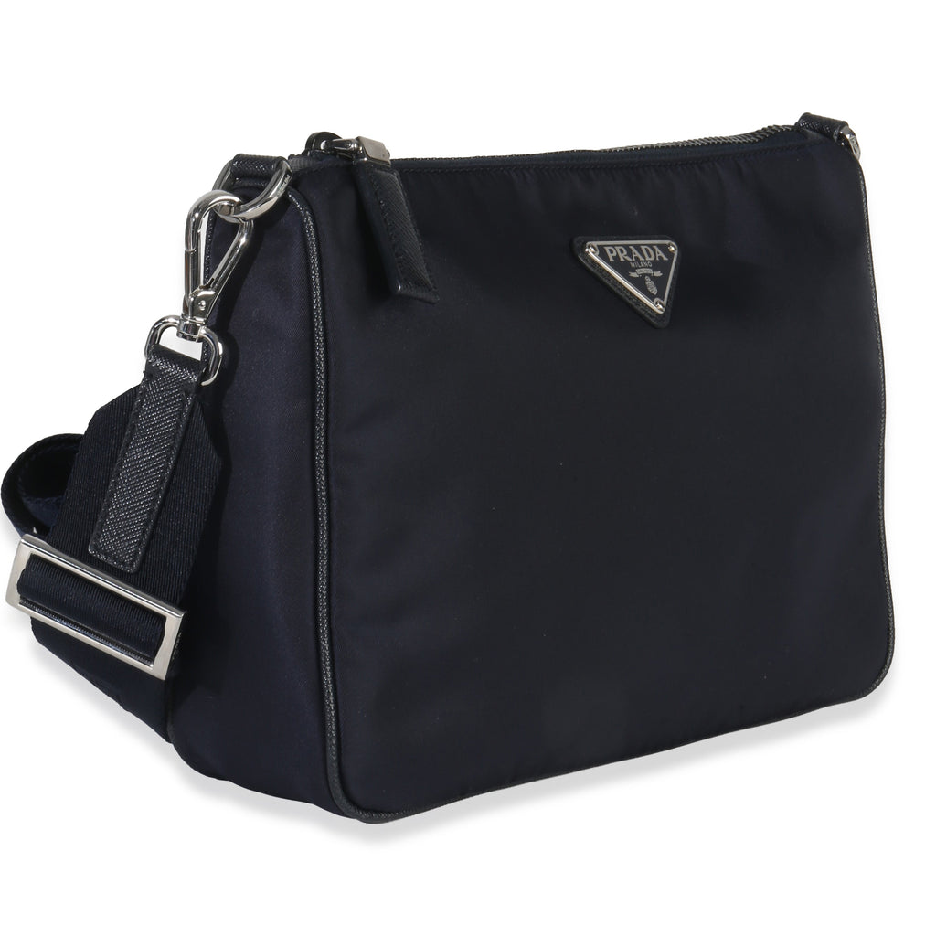 Navy Re-Nylon & Saffiano Leather Trim Shoulder Bag