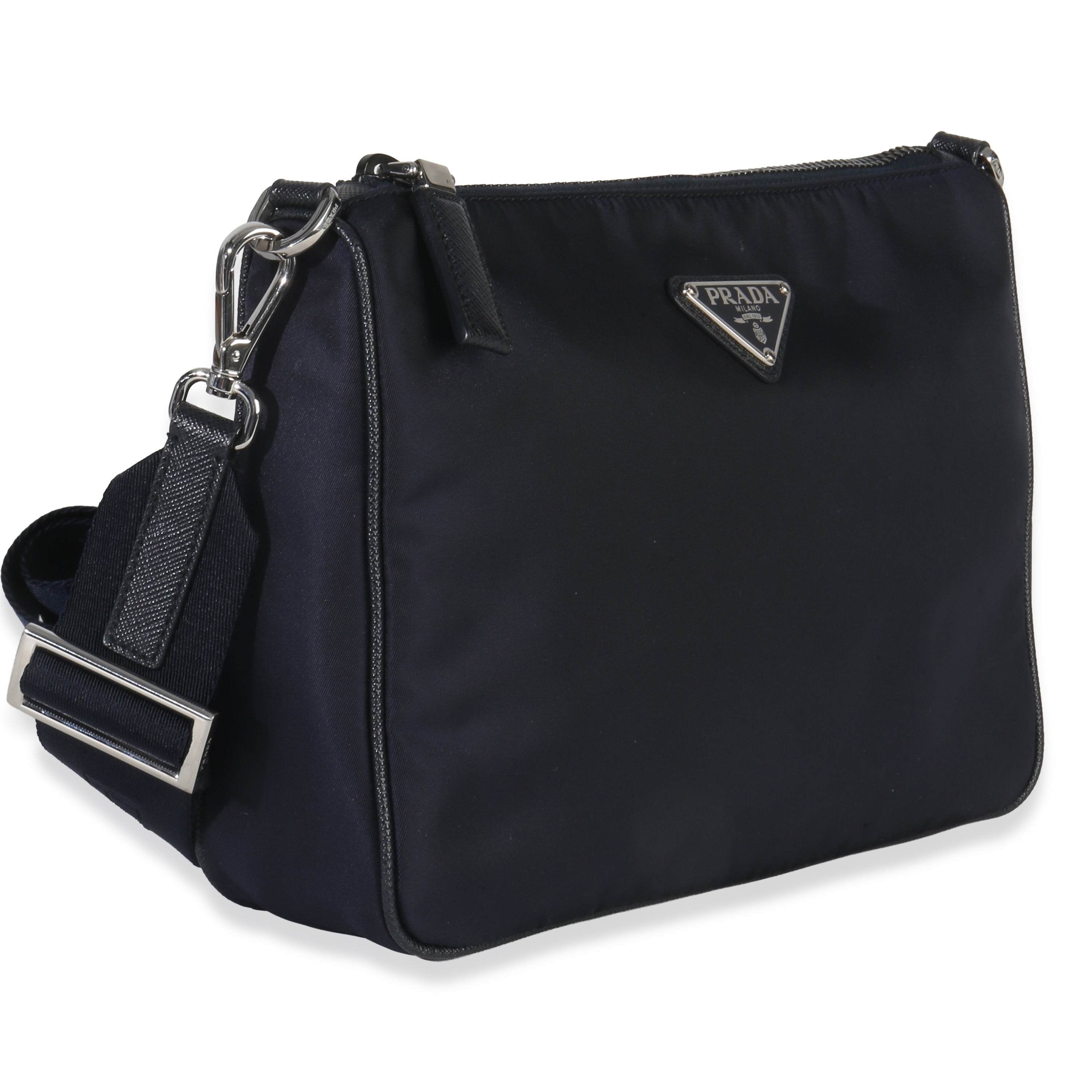 Navy Re-Nylon & Saffiano Leather Trim Shoulder Bag