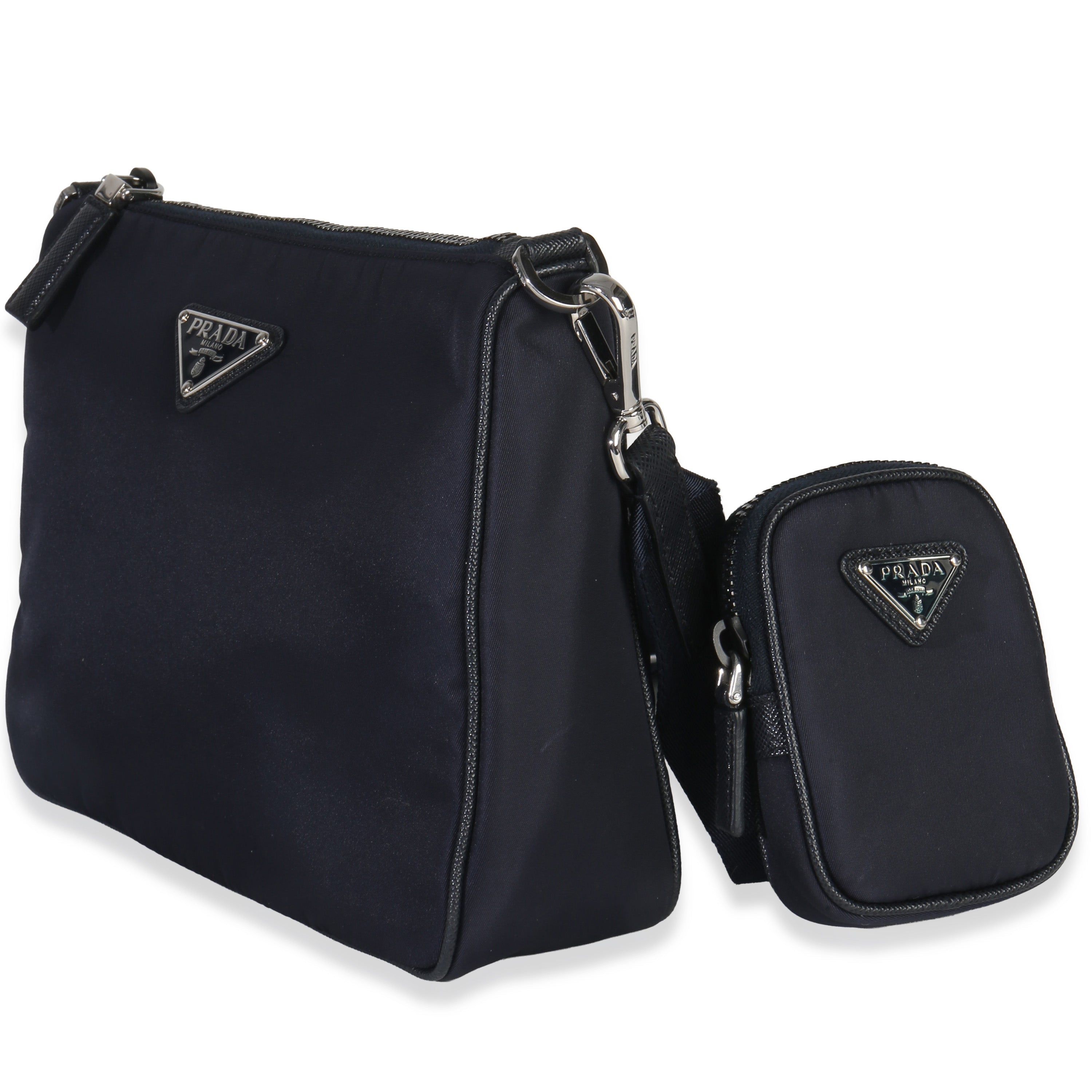 Navy Re-Nylon & Saffiano Leather Trim Shoulder Bag