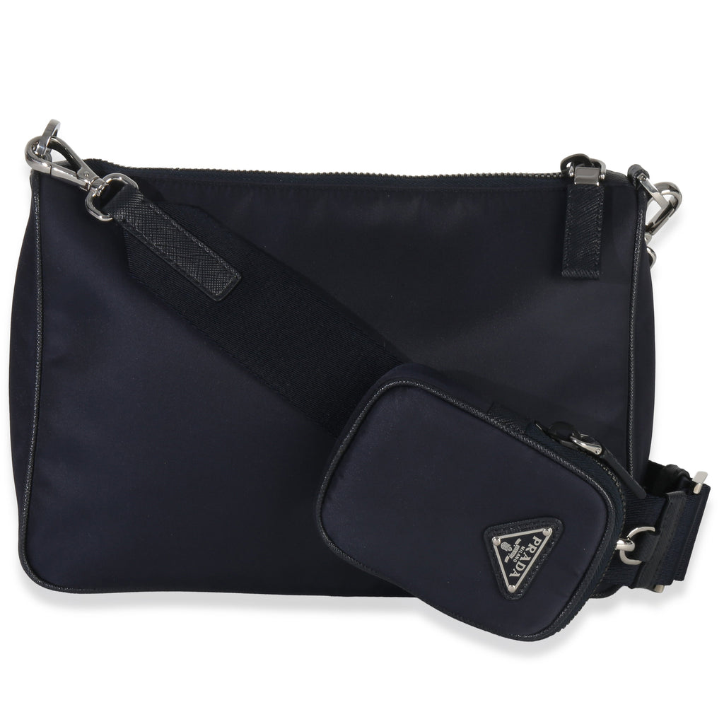 Navy Re-Nylon & Saffiano Leather Trim Shoulder Bag