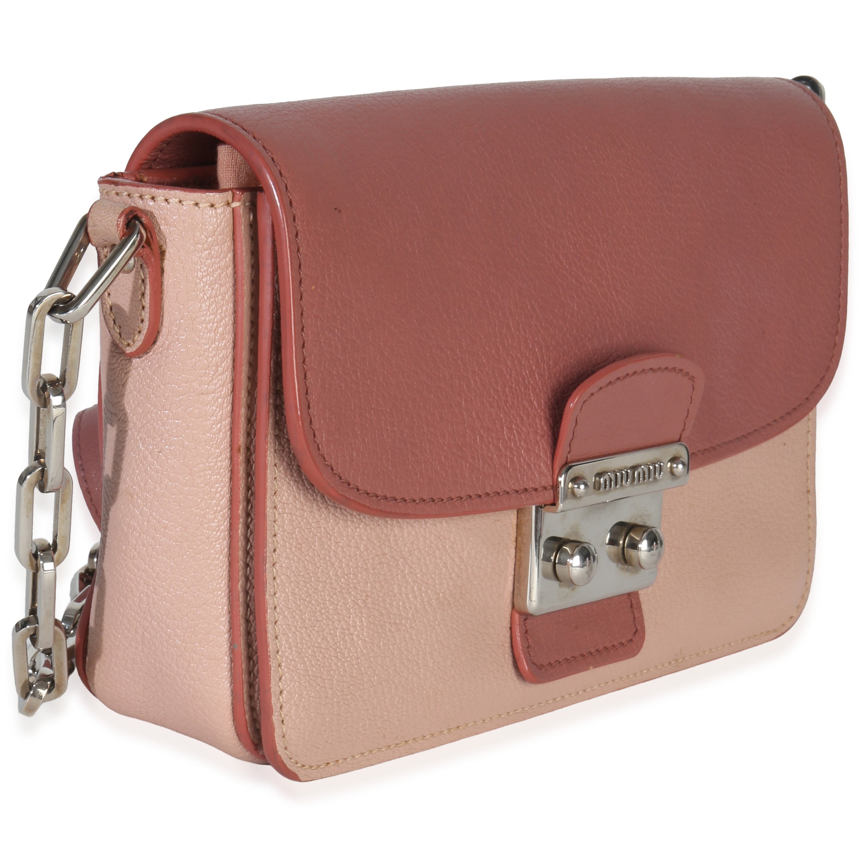 Pink Bicolore Goatskin Madras Chain Shoulder Bag
