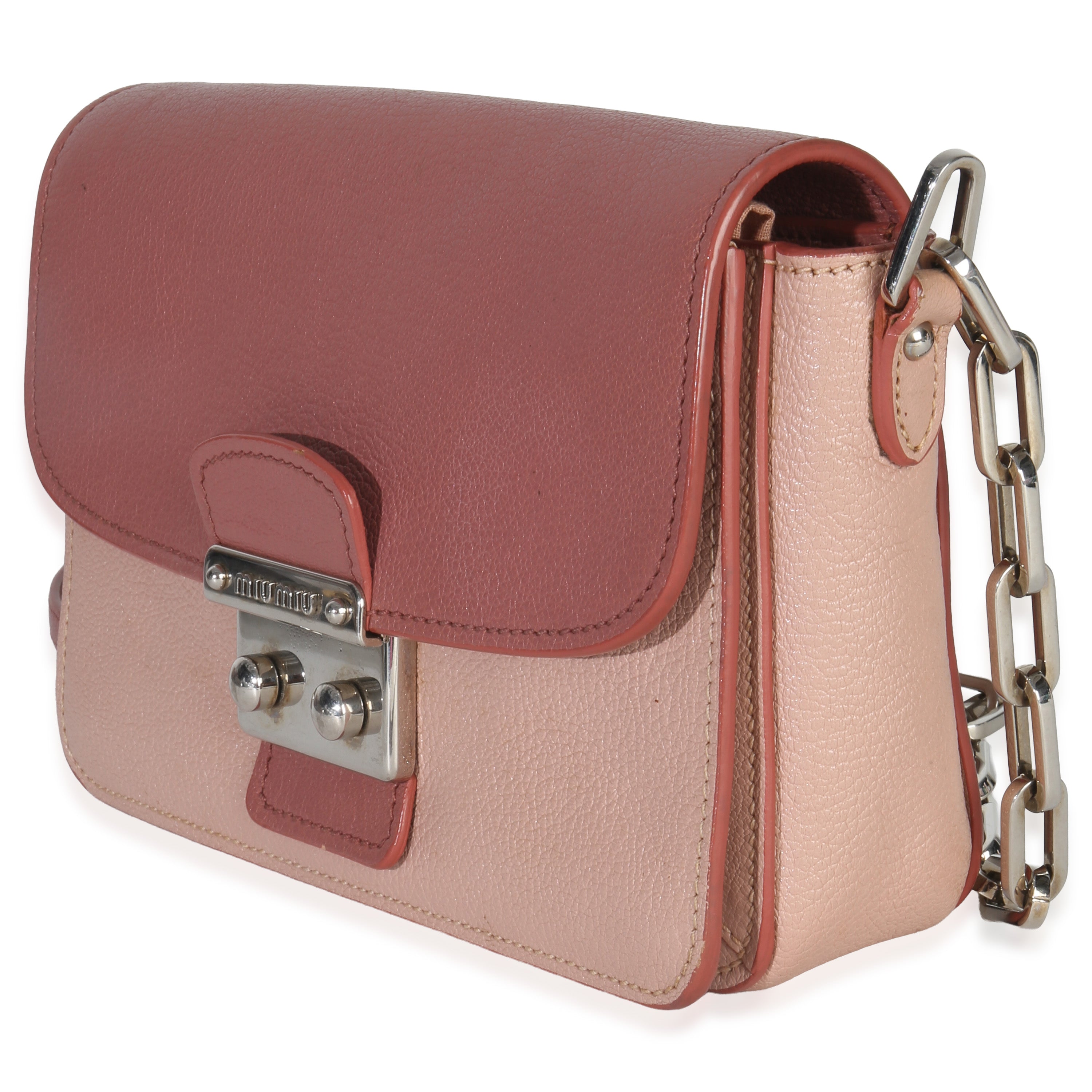 Pink Bicolore Goatskin Madras Chain Shoulder Bag