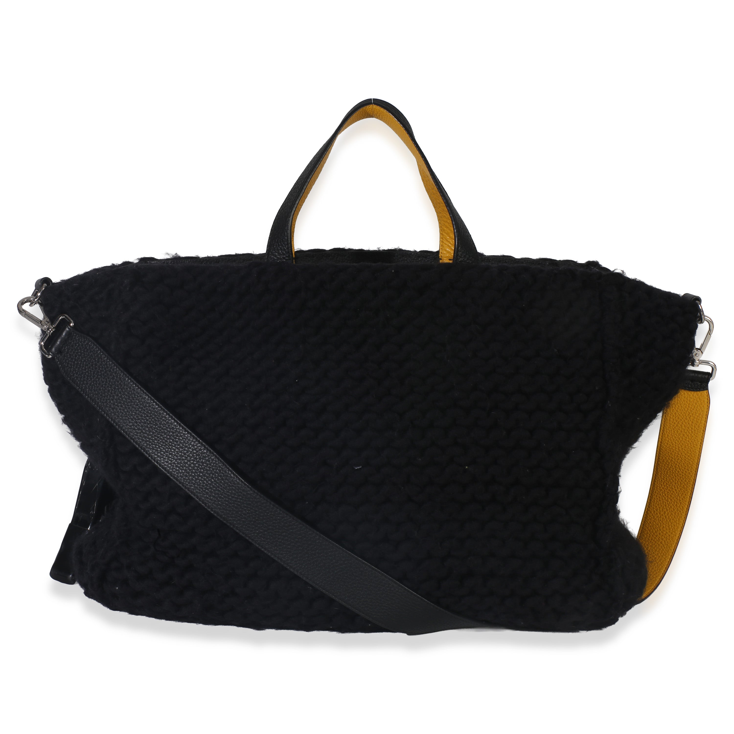 Yellow Black Wool Logo Tote