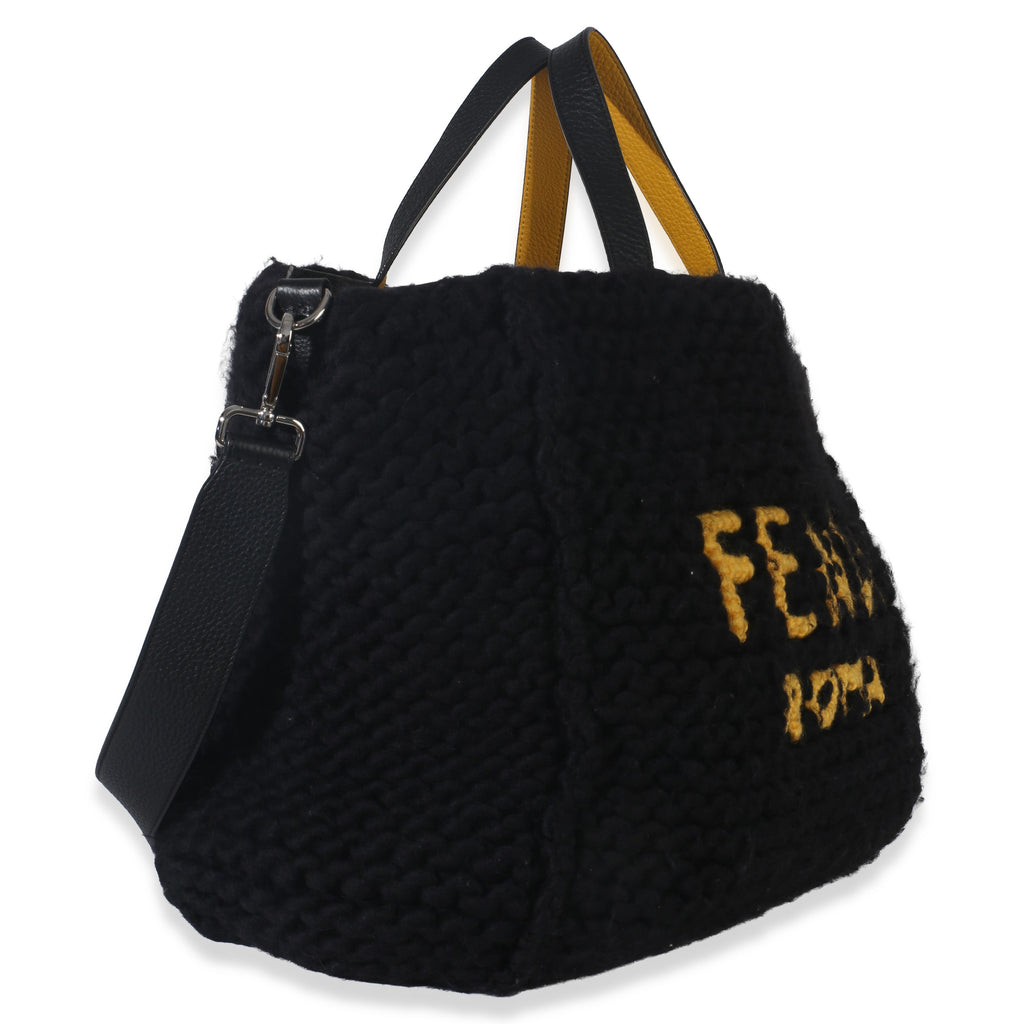 Yellow Black Wool Logo Tote