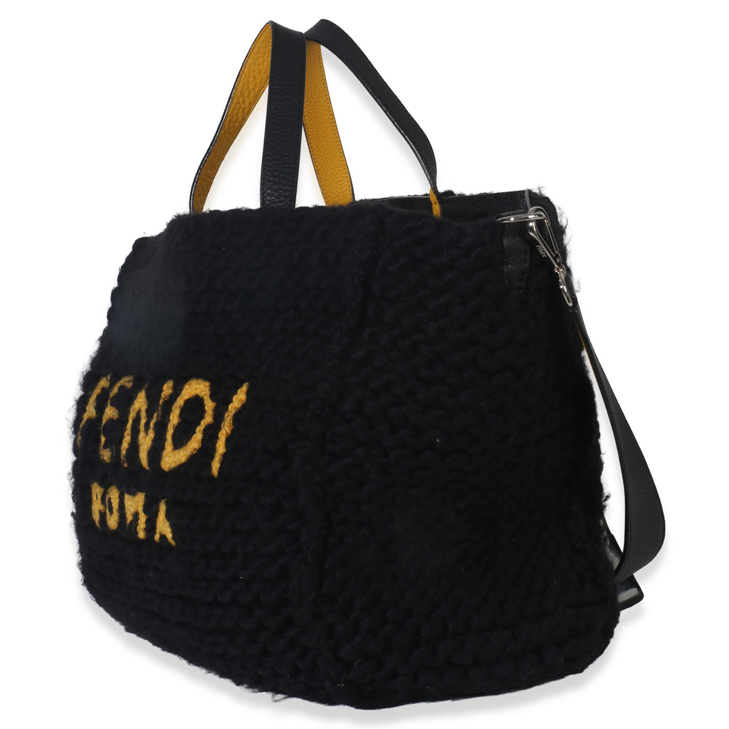 Yellow Black Wool Logo Tote