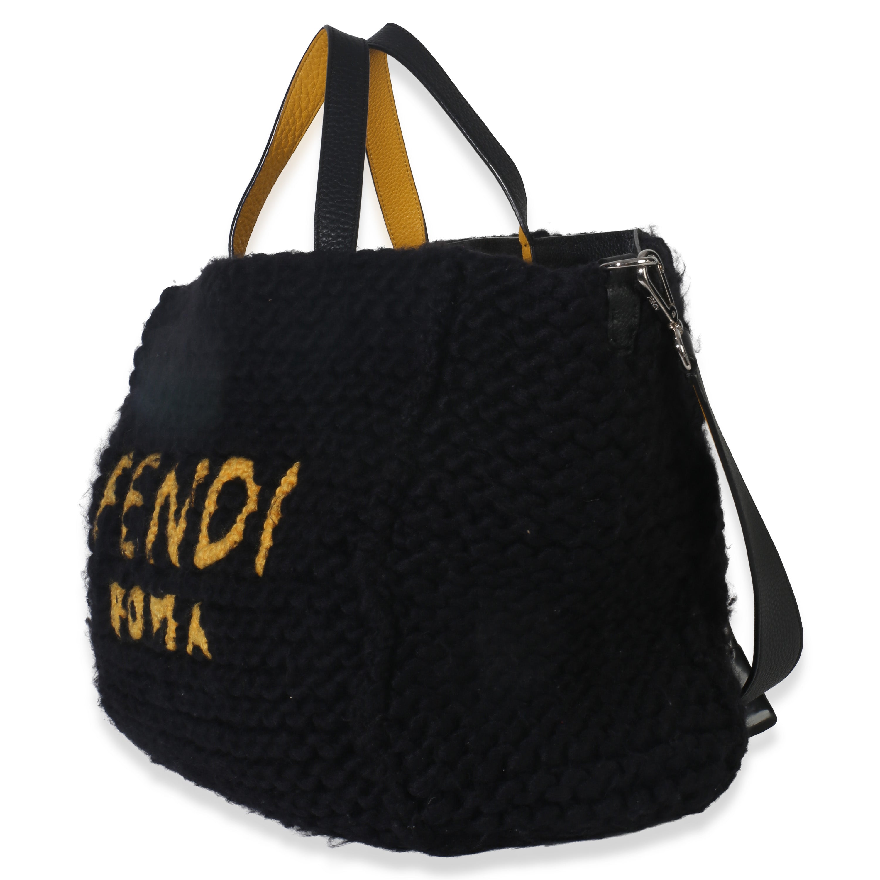Yellow Black Wool Logo Tote