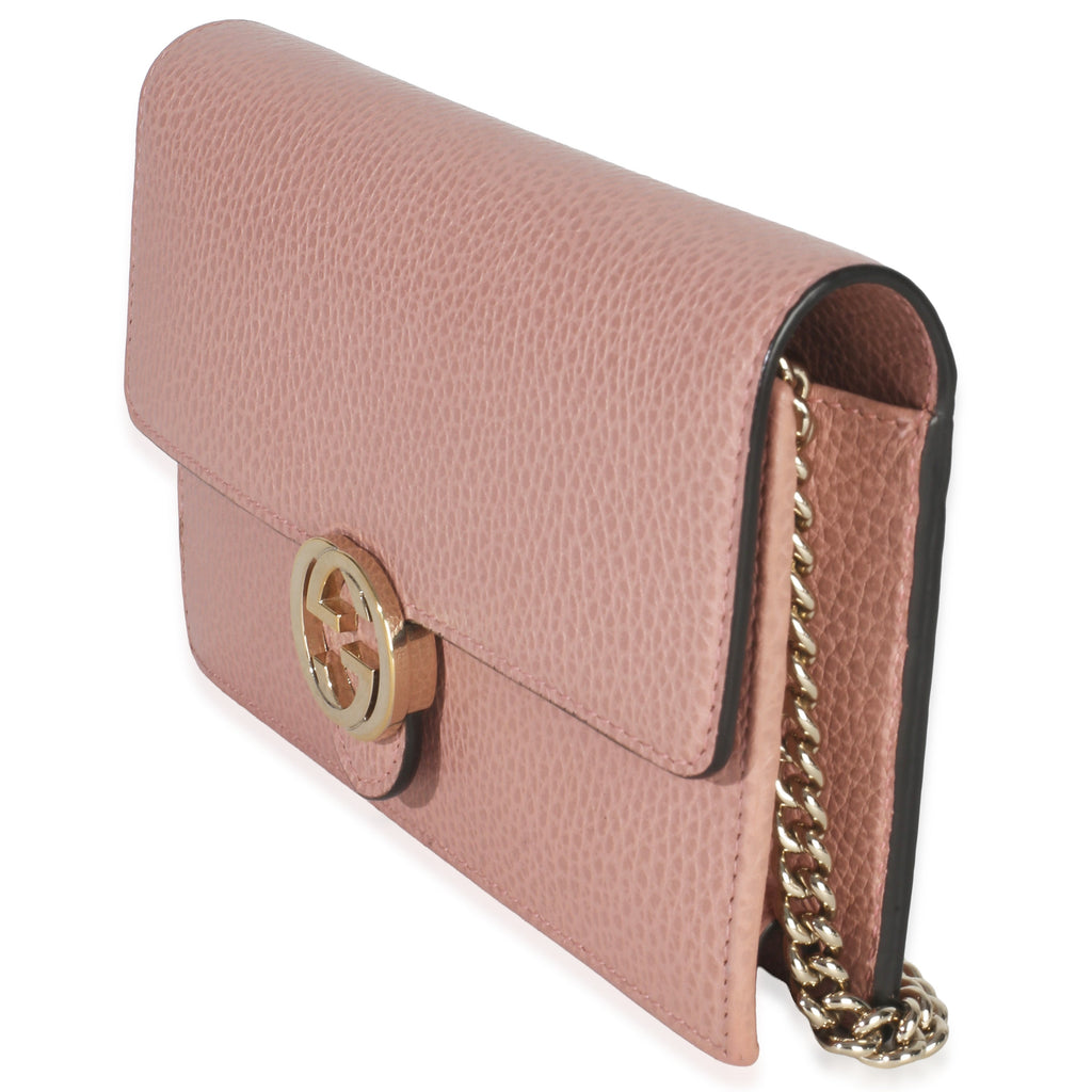 Pink Dollar Calfskin Interlocking G Wallet On Chain