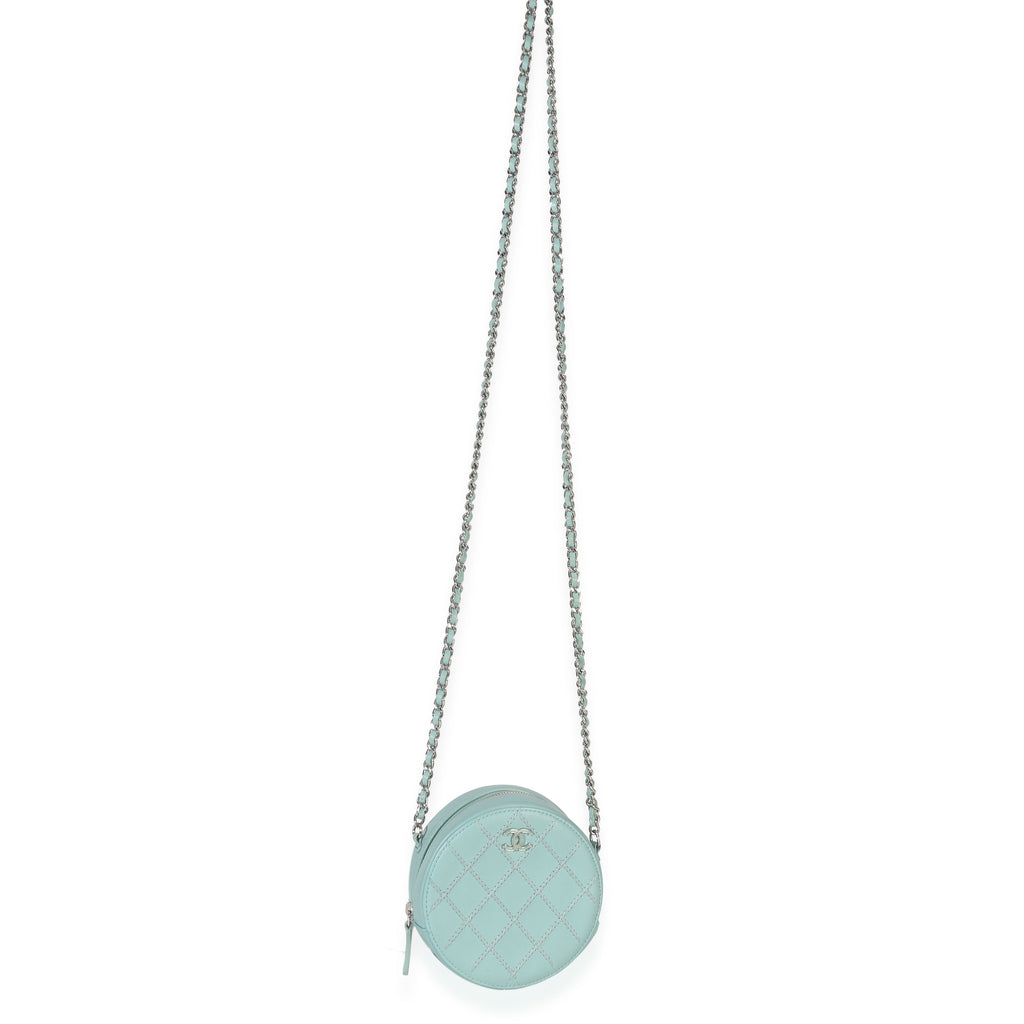 Teal Ultimate Stitch Lambskin Round Clutch On Chain