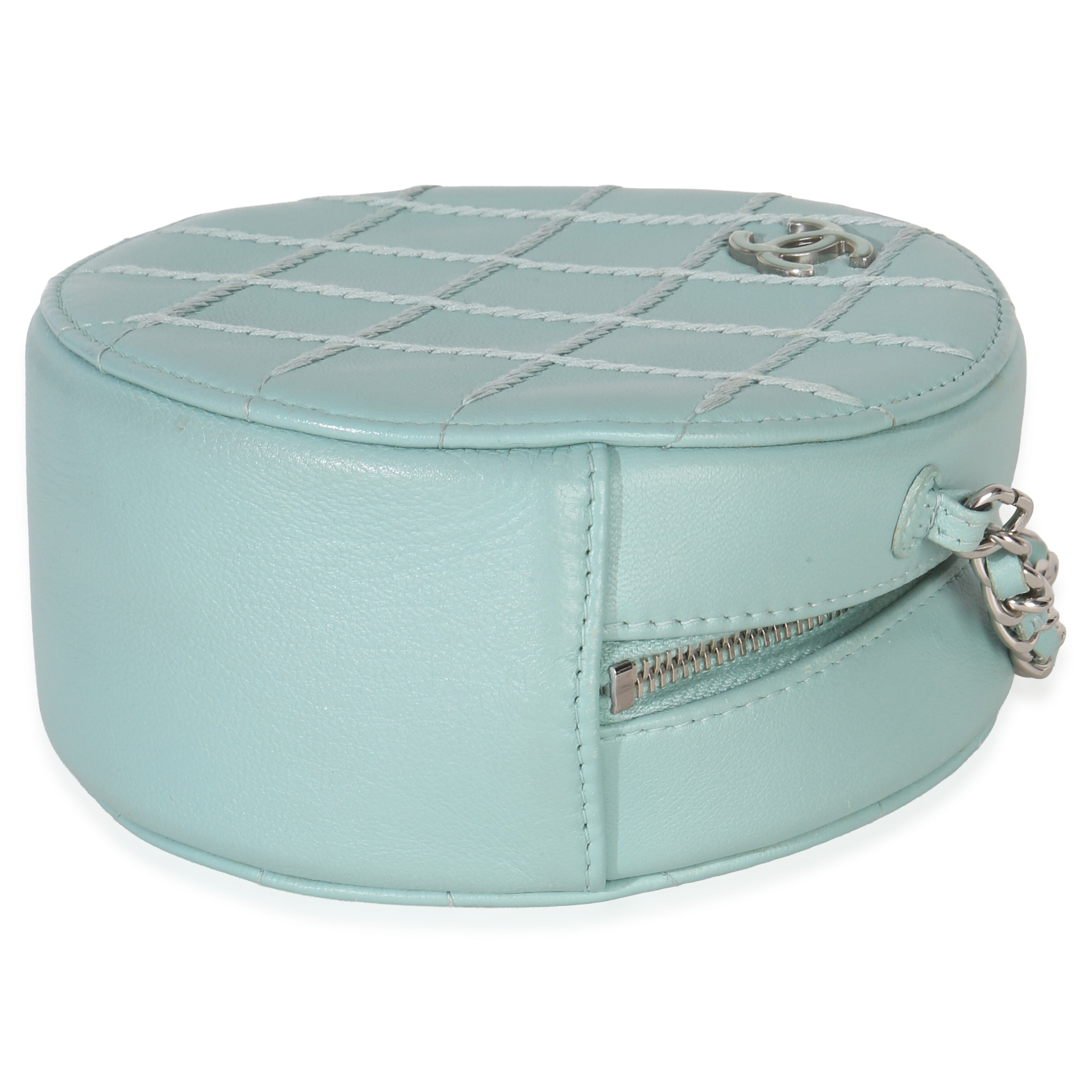 Teal Ultimate Stitch Lambskin Round Clutch On Chain