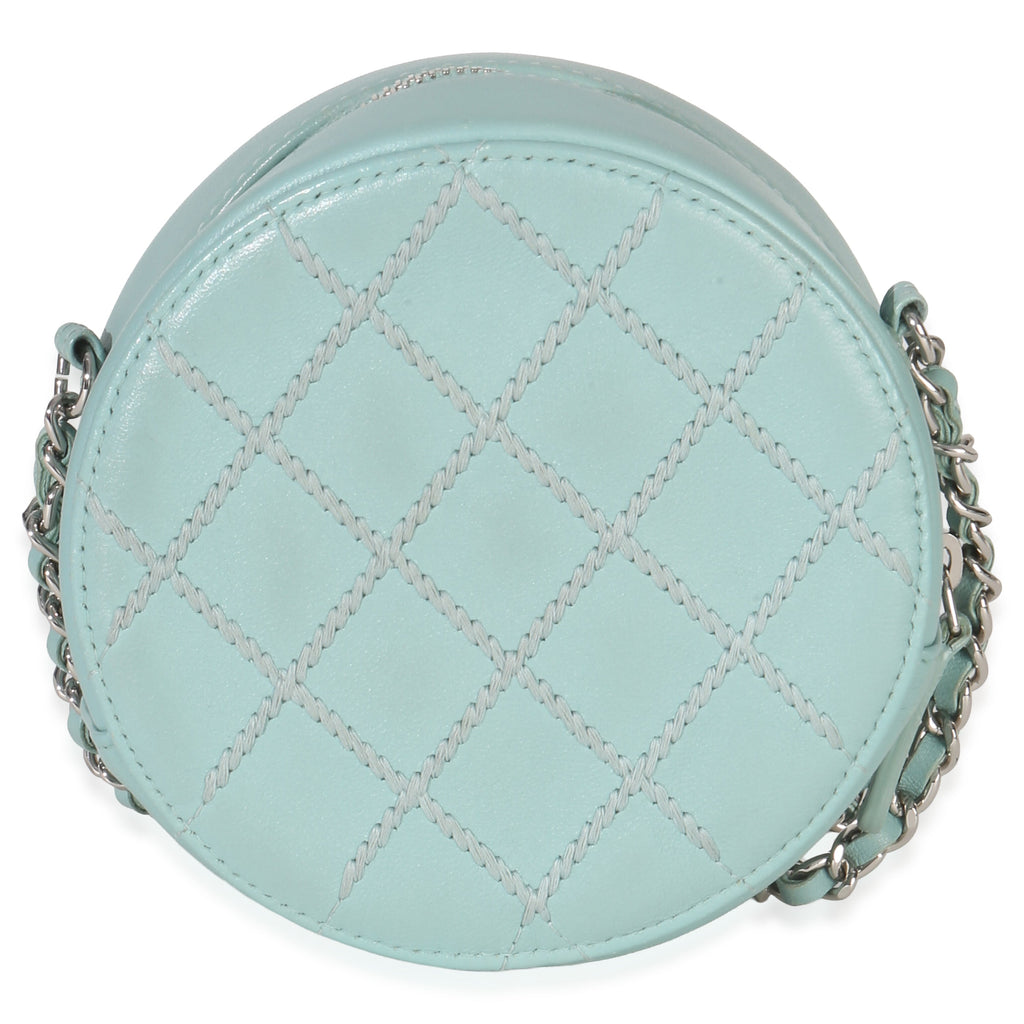 Teal Ultimate Stitch Lambskin Round Clutch On Chain