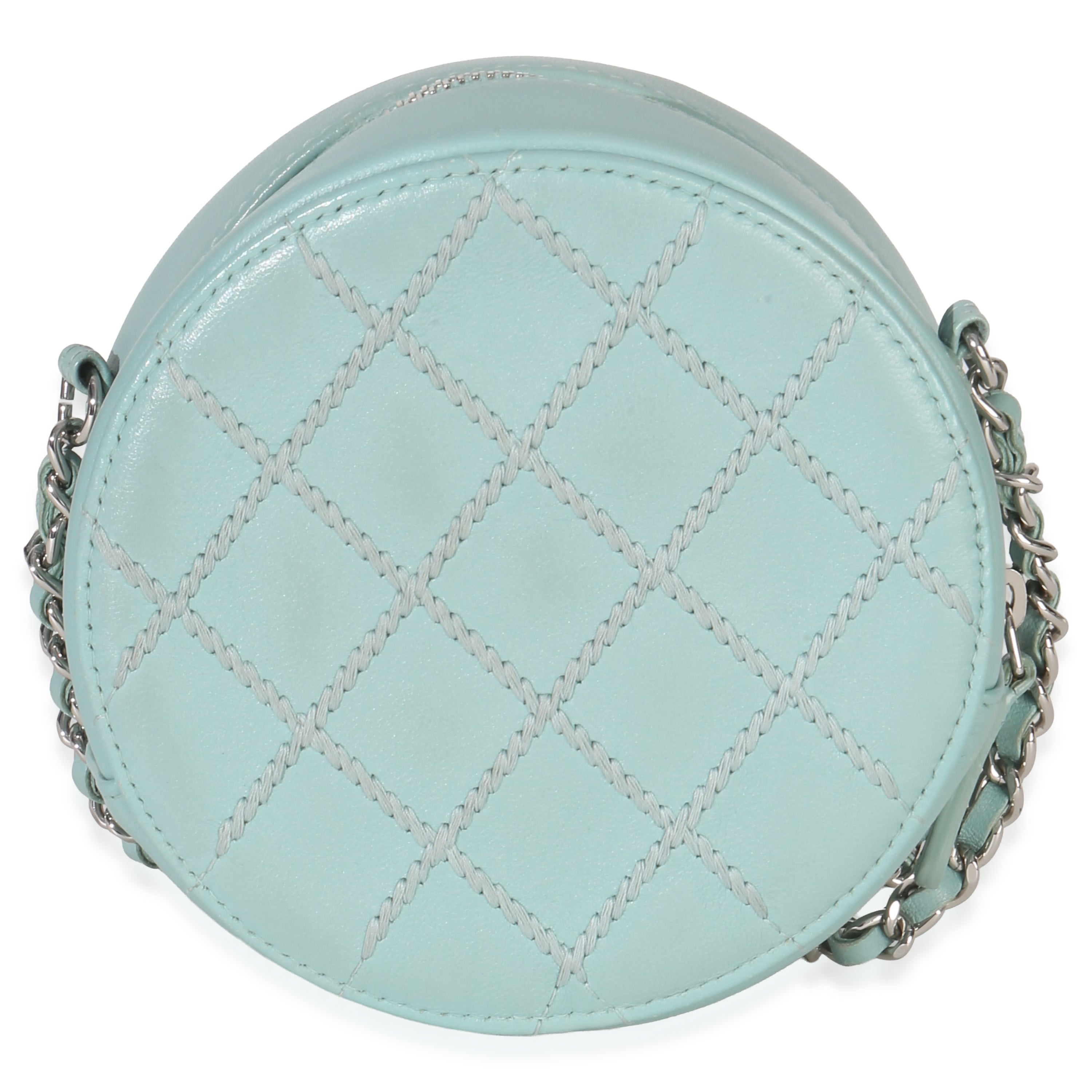 Teal Ultimate Stitch Lambskin Round Clutch On Chain