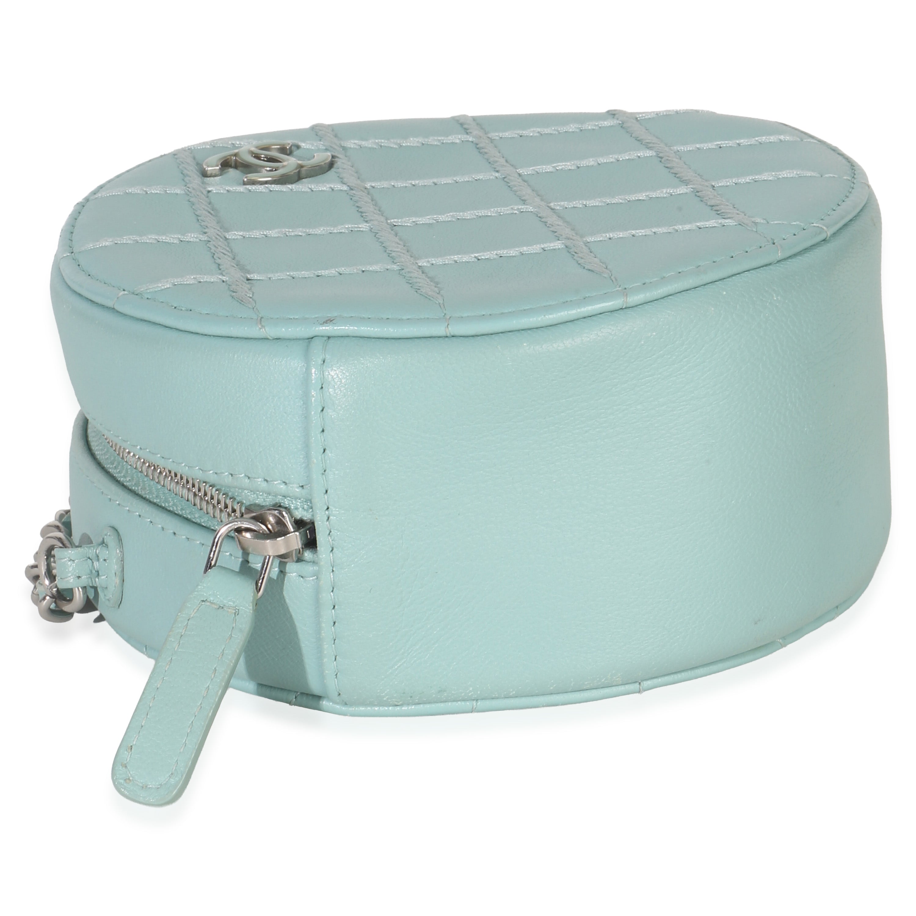 Teal Ultimate Stitch Lambskin Round Clutch On Chain