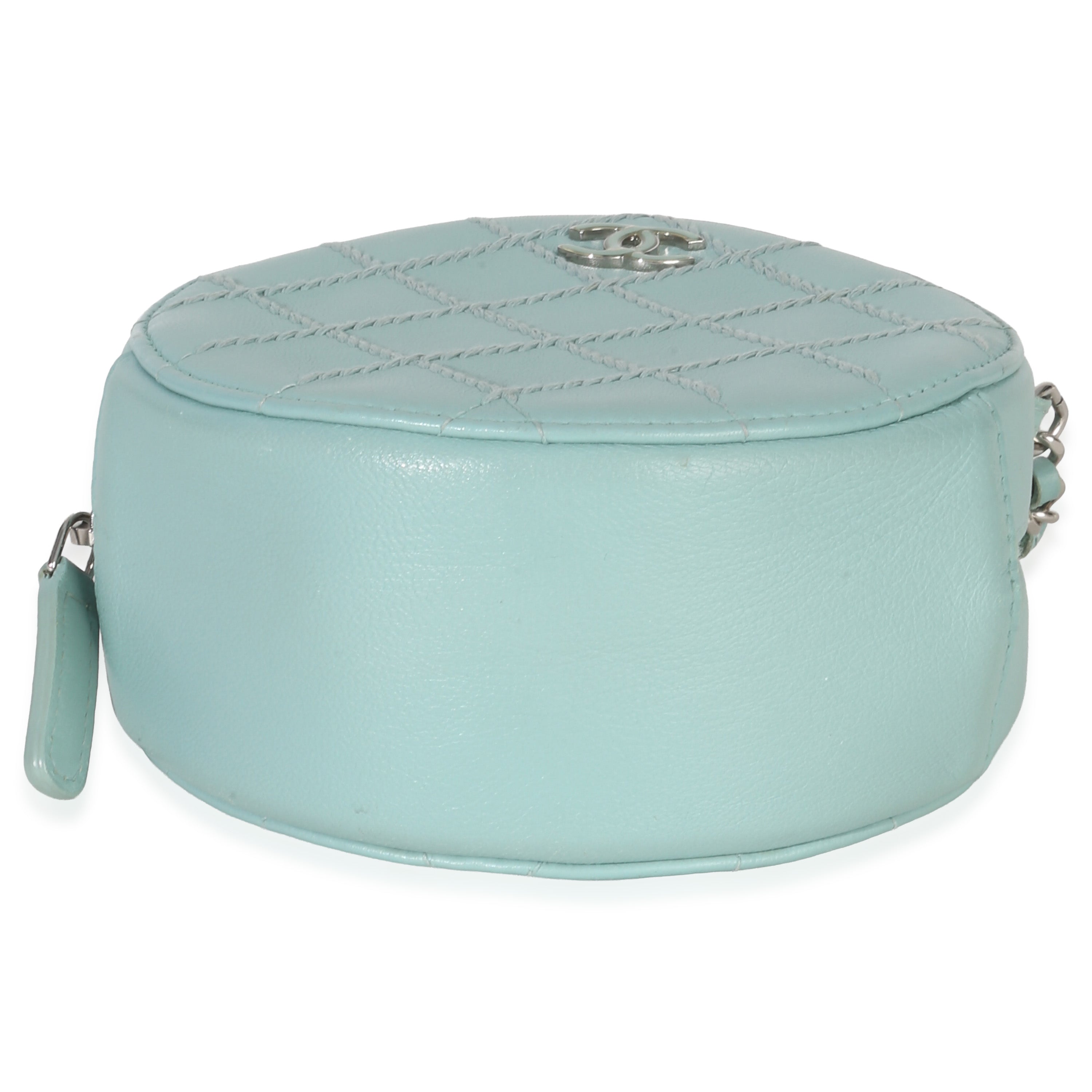 Teal Ultimate Stitch Lambskin Round Clutch On Chain