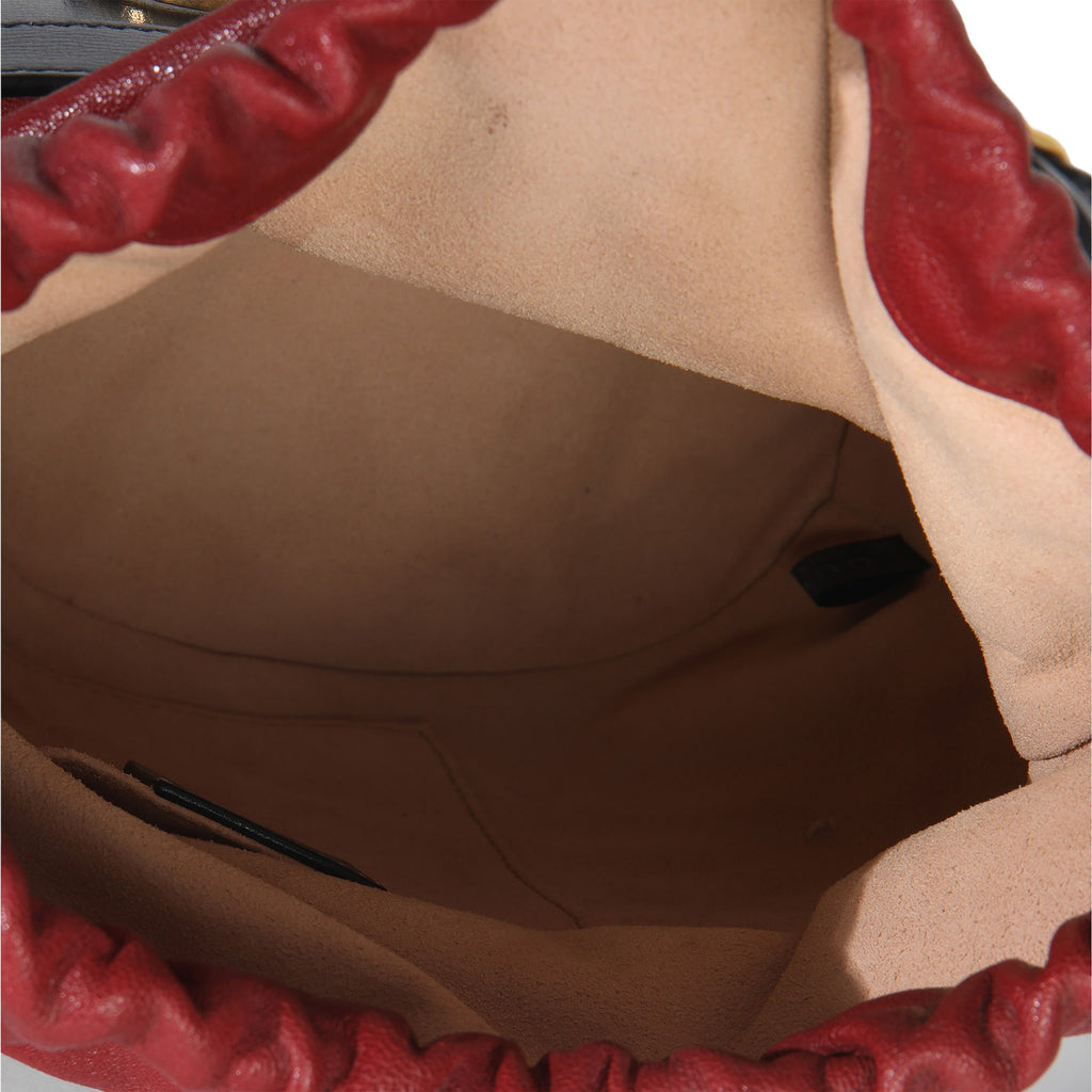 Red Navy Calfskin Horsebit 1955 Drawstring Bucket Bag