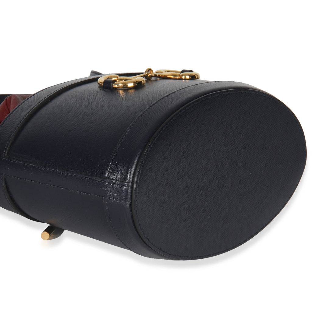 Red Navy Calfskin Horsebit 1955 Drawstring Bucket Bag