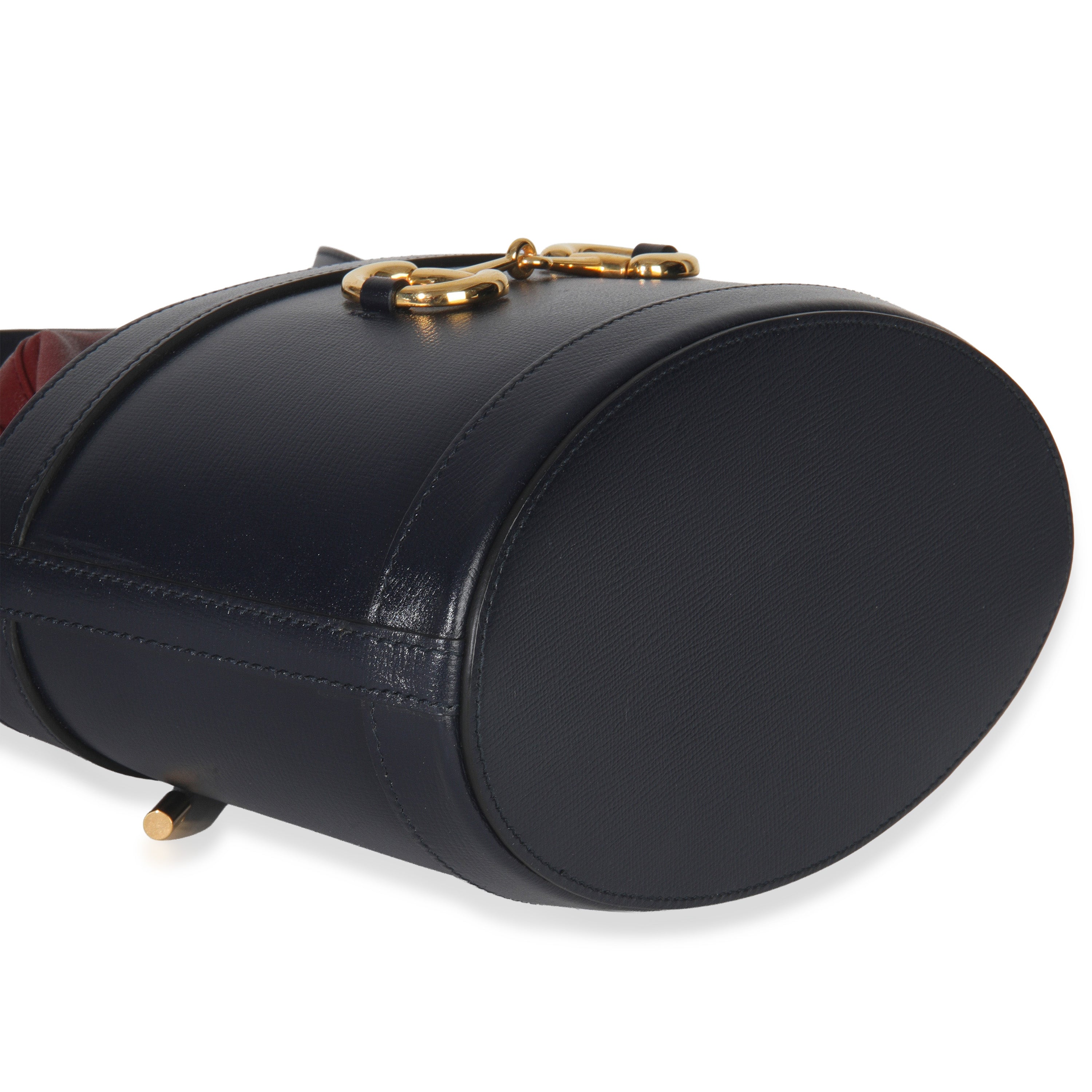 Red Navy Calfskin Horsebit 1955 Drawstring Bucket Bag