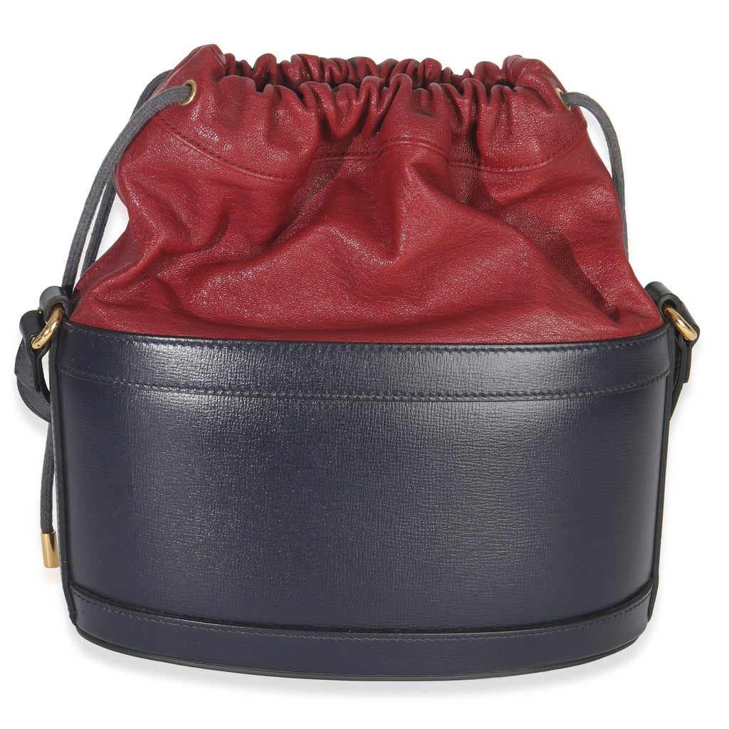 Red Navy Calfskin Horsebit 1955 Drawstring Bucket Bag