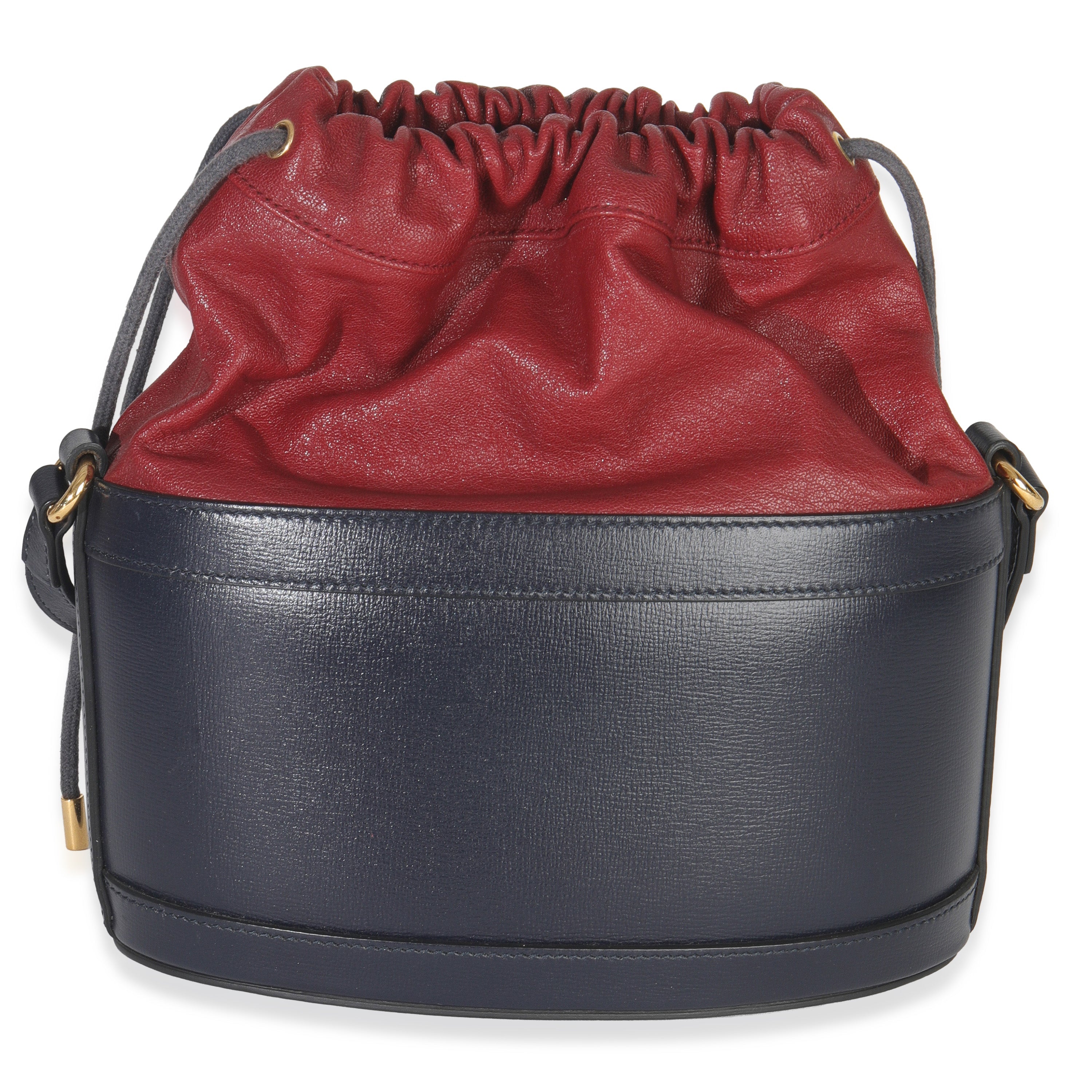 Red Navy Calfskin Horsebit 1955 Drawstring Bucket Bag